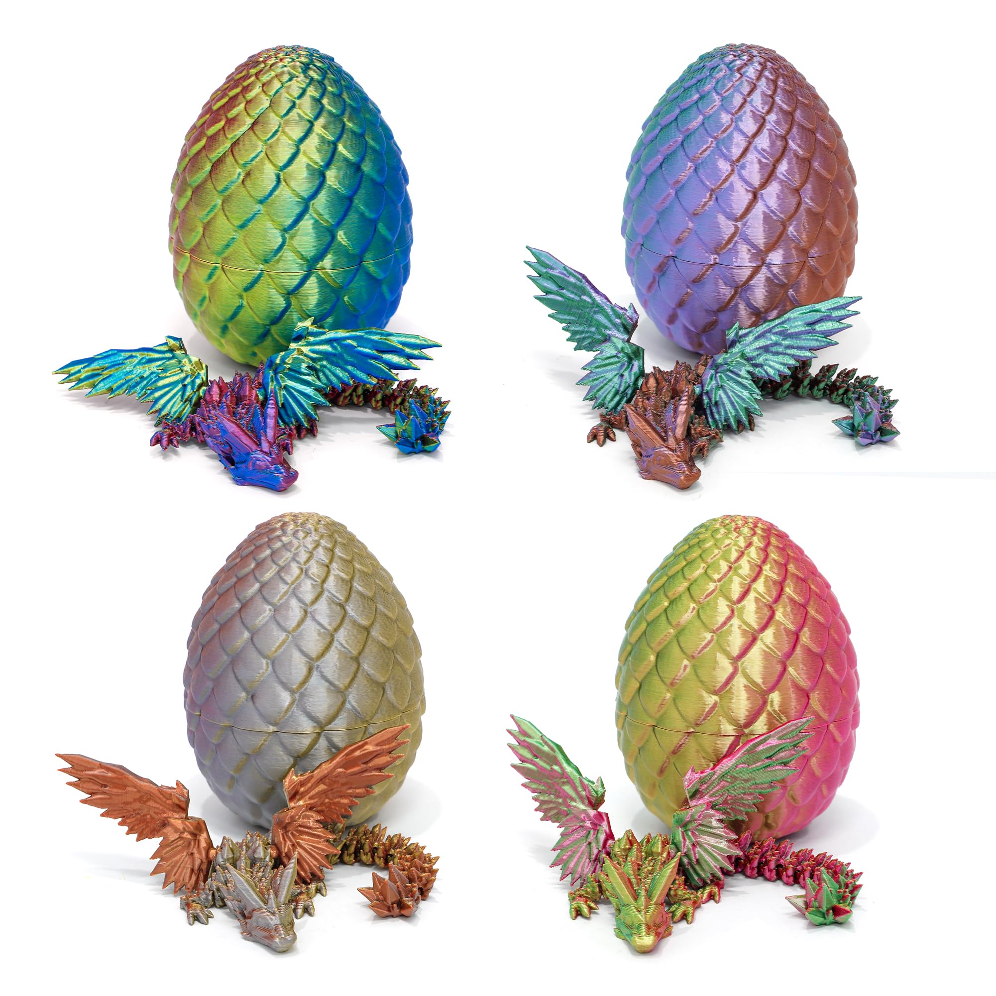 Flavery 4 Pack 3D Printed Dragon Egg, Small Scale Egg with Wings Dragon Inside, 3D Printed Fidget Toys