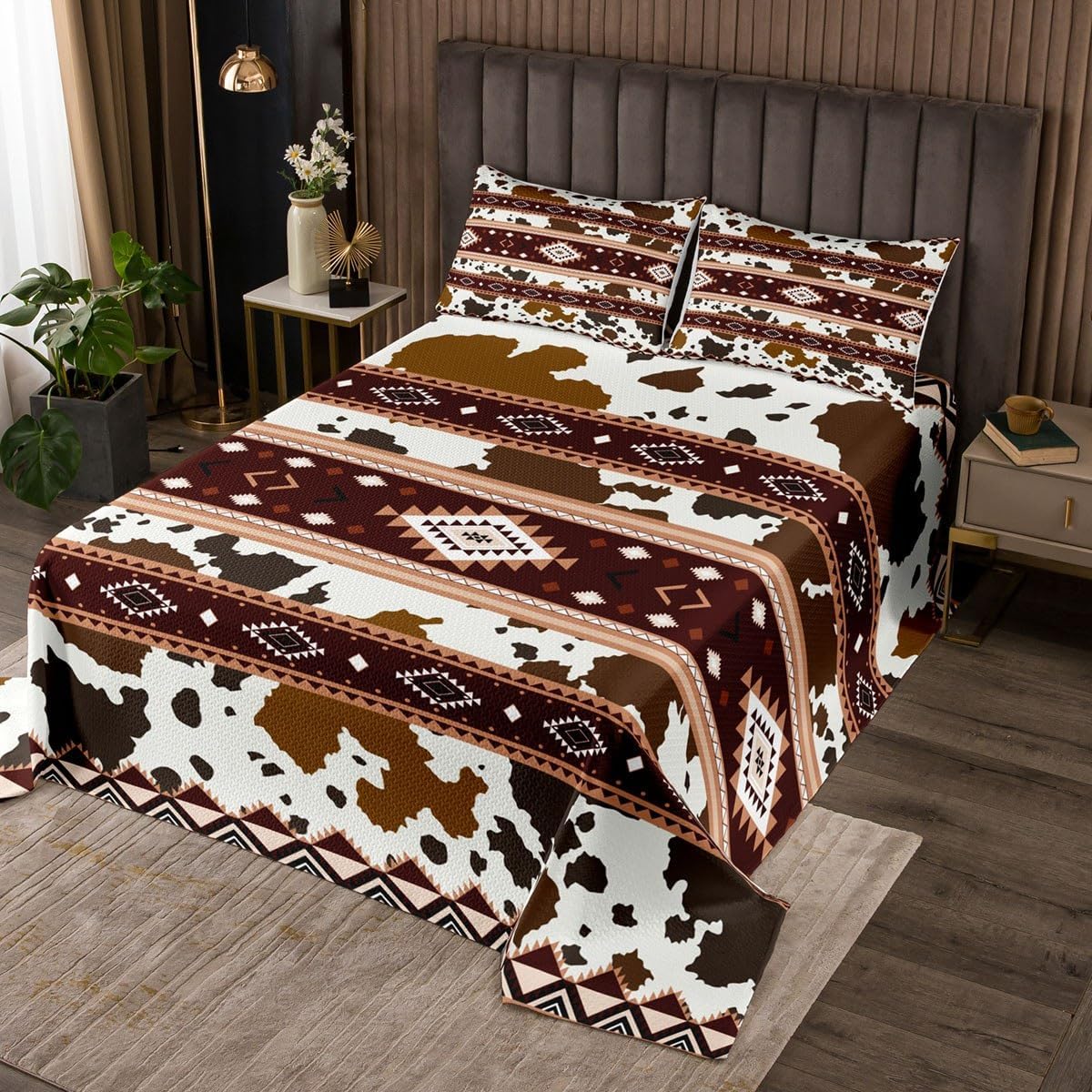 Cow Fur Print Comforter Set Twin Size Western Aztec Tribal