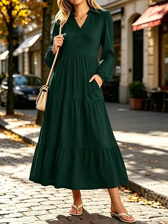 ANRABESS Womens Long Sleeve Polo Casual Fall Maxi Dress