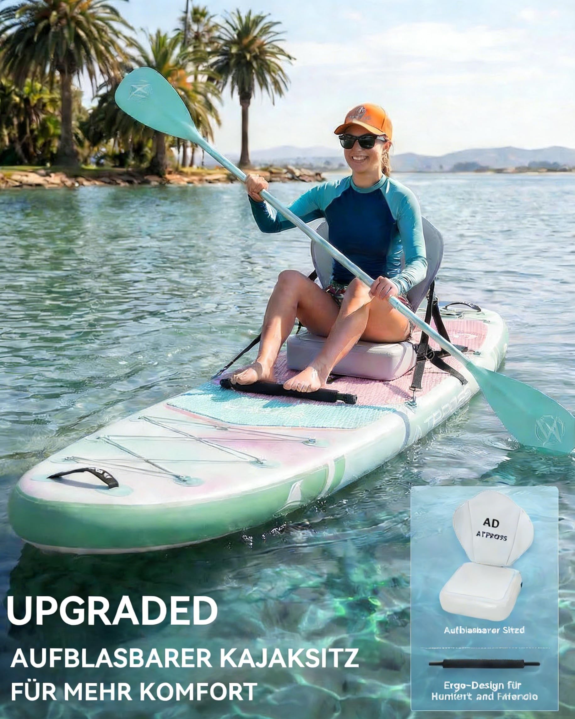 366x92cm Extra Groß & Breit Stand Up Paddling Board, SUP Board 240kg für alle Gewässer, Ultra-stabiles Stand Up Paddle mit Sitz & Zubehör Set, SUP für Yoga, Angeln & Surfen