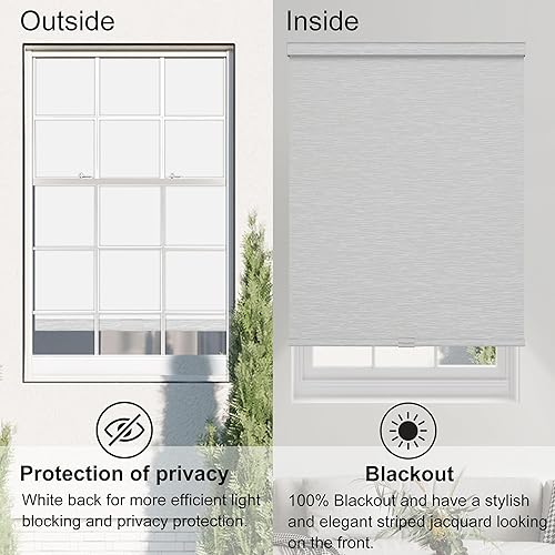 Miniatura 7 de Boolegon Persianas enrollables opacas sin cordones de jacquard a rayas, estilo de lujo, con cenefa de casete, con aislamiento térmico, persianas