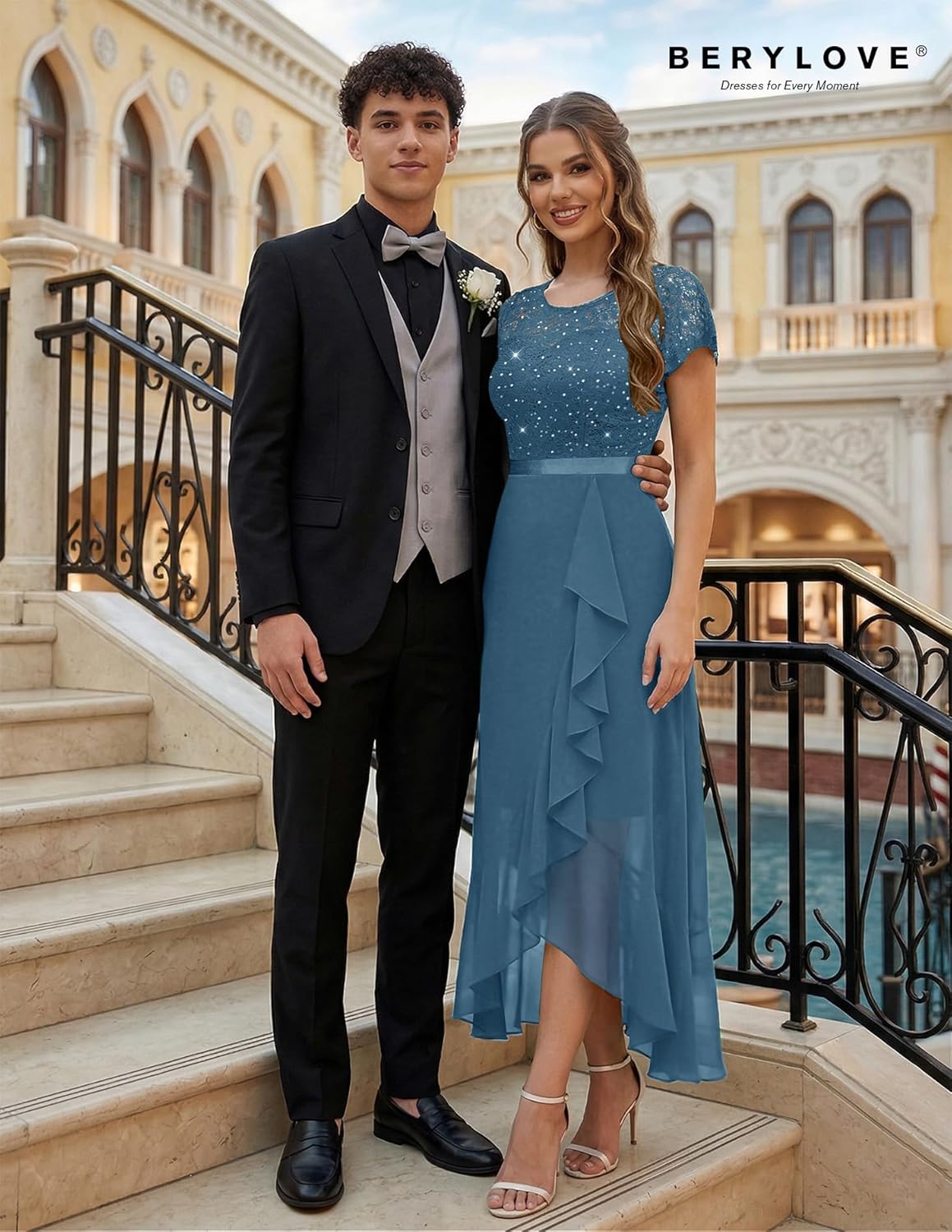 BeryLove Formal Dresses for Women 2026 Wedding Guest with Slit Cocktail Elegant Lace Long Prom Dress