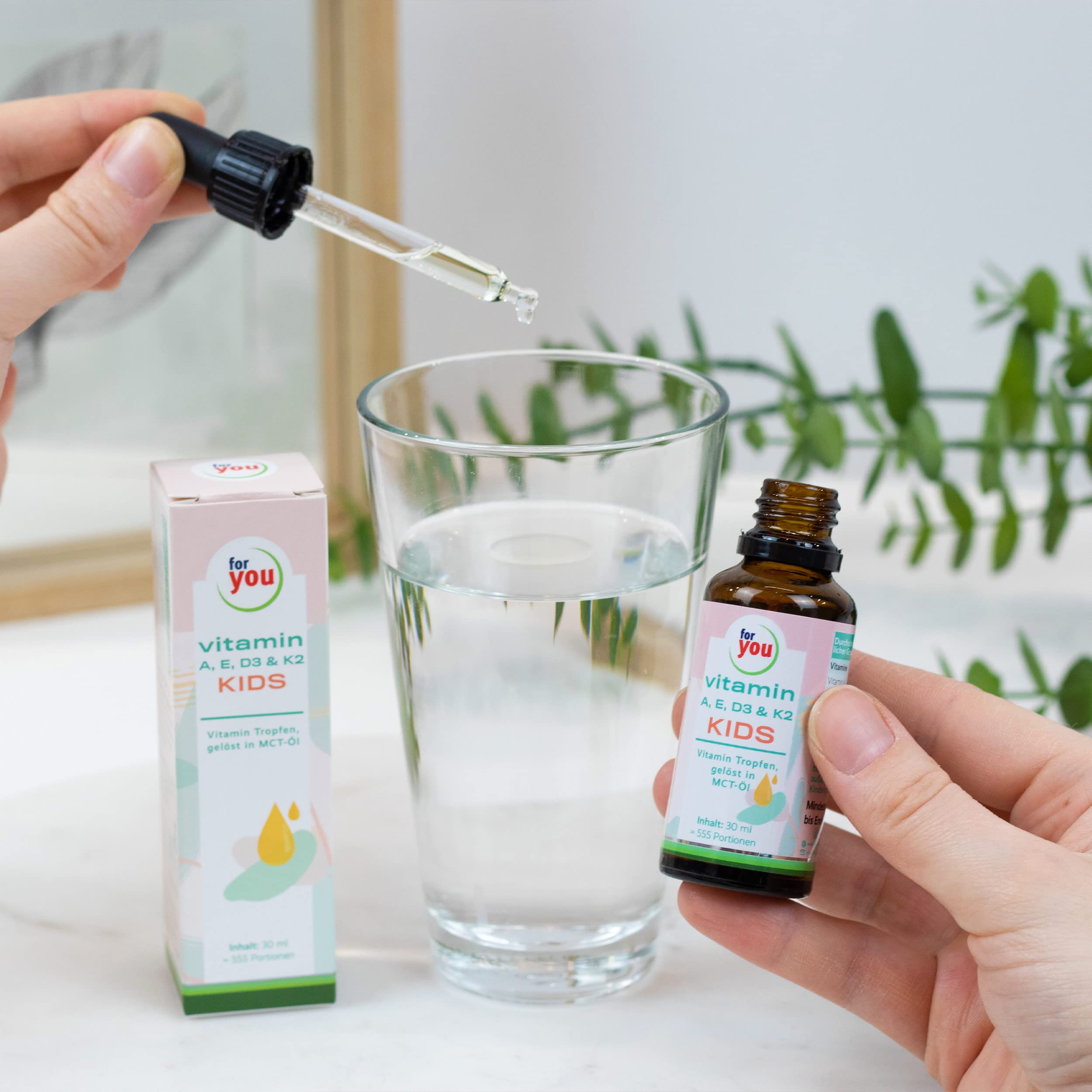 for you Vitamin A, E, D3 & K2 Tropfen für Kids Doppelpack - Vitamintropfen für Kinder ab 4 Jahren - 2x555 Portionen - Immunsystem Vitamine für Kinder geschmacksneutral, ohne Zusätze - Kindervitamine