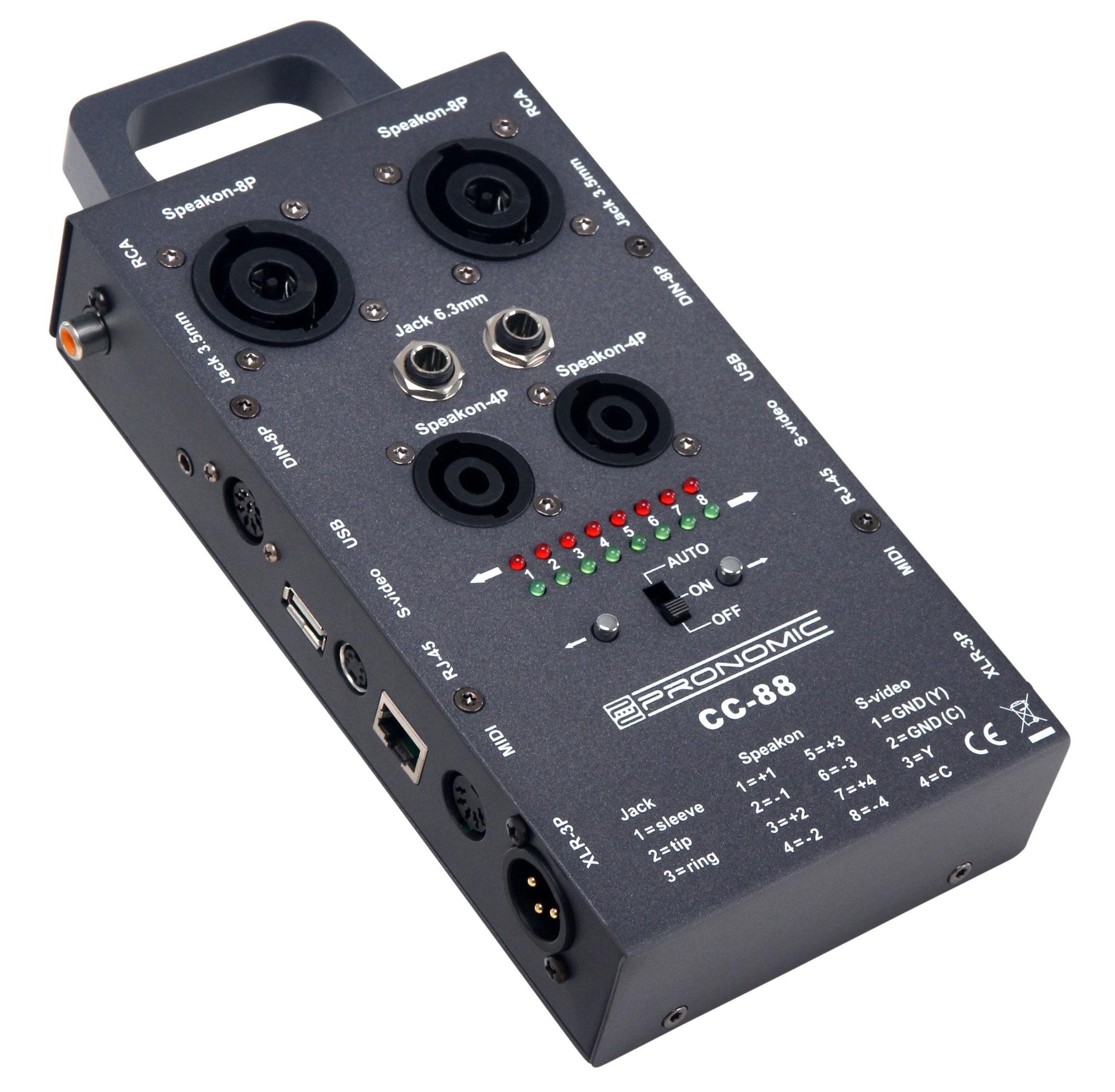 Pronomic CC-88 Multi-Kabeltester (Multi-Format-Kabeltester, Speakon, XLR, Chinch, RJ45, Klinke, Din, MIDI, S-Video, LED Anzeige, Tragegriff) grau
