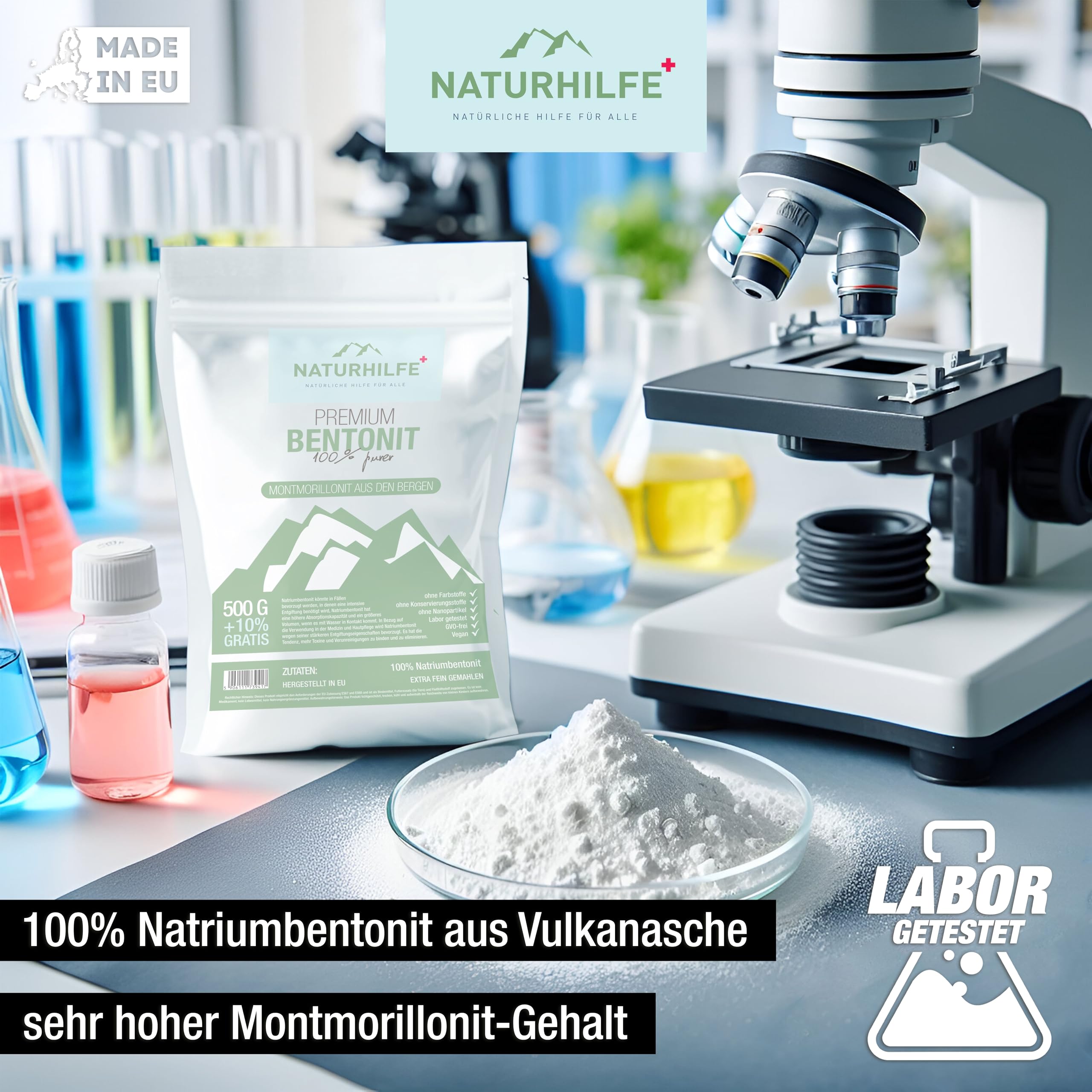 Bentonit w proszku 550 g - Testowana laboratoryjnie glinka mineralna Bentonit sodowy - Minerały wulkaniczne dla zdrowej skóry i detoksu - 100% czystości