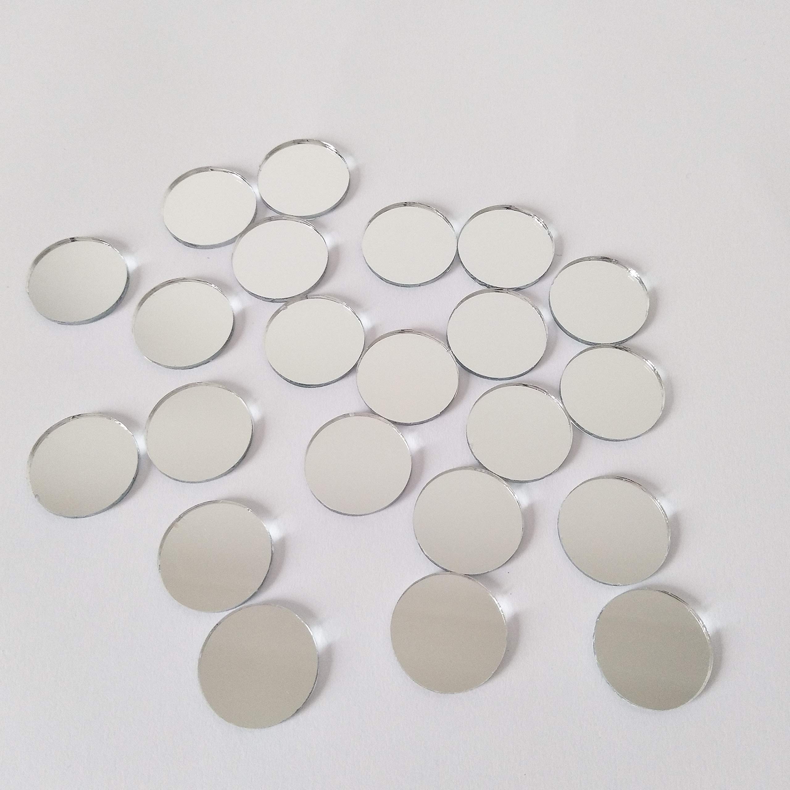 YongPan Round Glass Mirror Mosaic Tiles, Real Circle Glass Mirror Table Scatter, 3/4 in Silver, 100PCS/lot