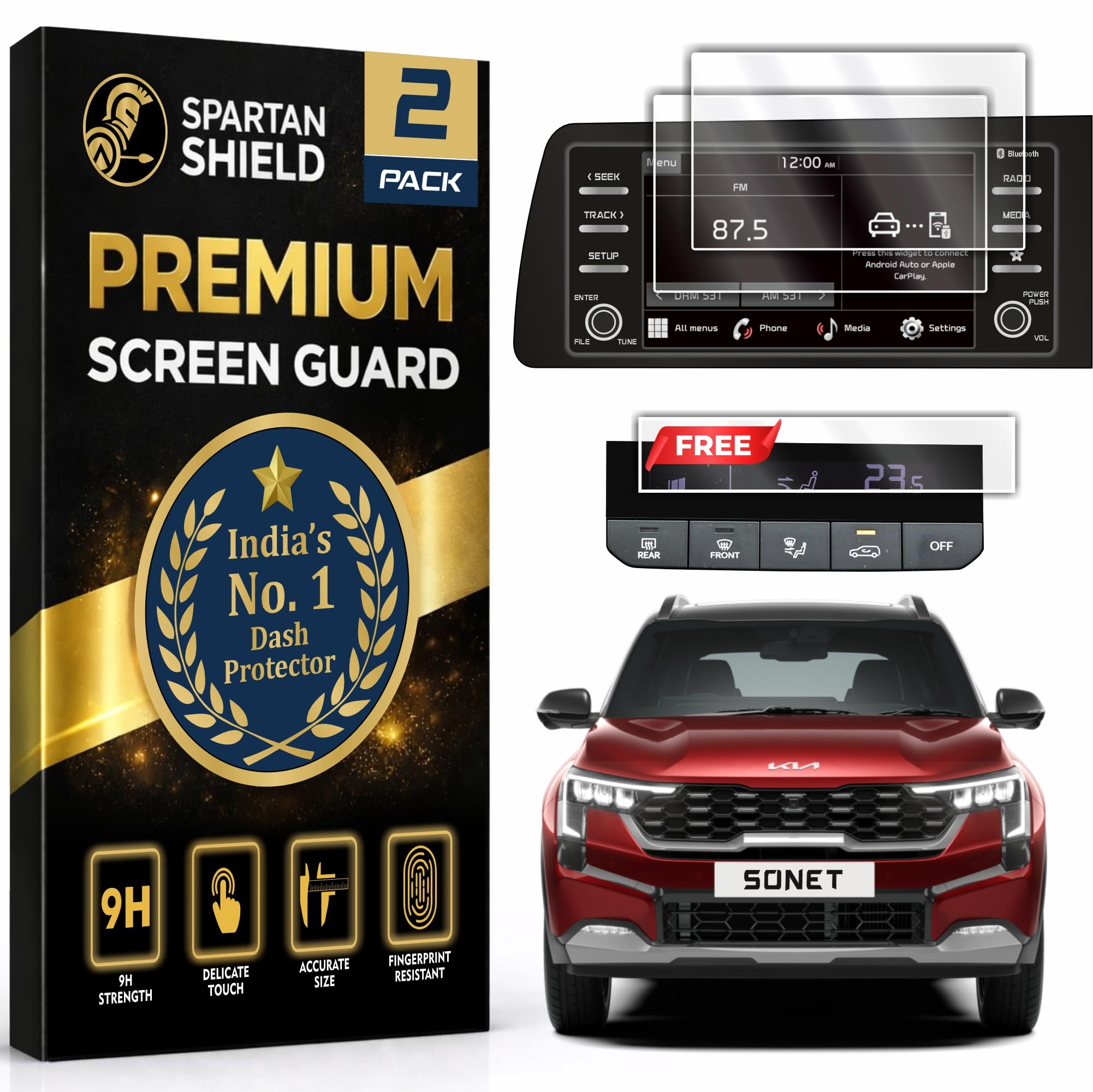 [2 PACK] Screen Guard COMBO For KIA SONET 2026 [2024 - Running] || 8-inch INFOTAINMENT + AC Climate Screen Protector || Precision Fit for HTK / HTK+ / HTX TouchScreen Display || Anti Scratch & Water Repellant || With Complimentary Installation Kit || Bubble Free Application || Sonet 2025 Car Stereo Accessories [Not Tempered Glass]-image-26