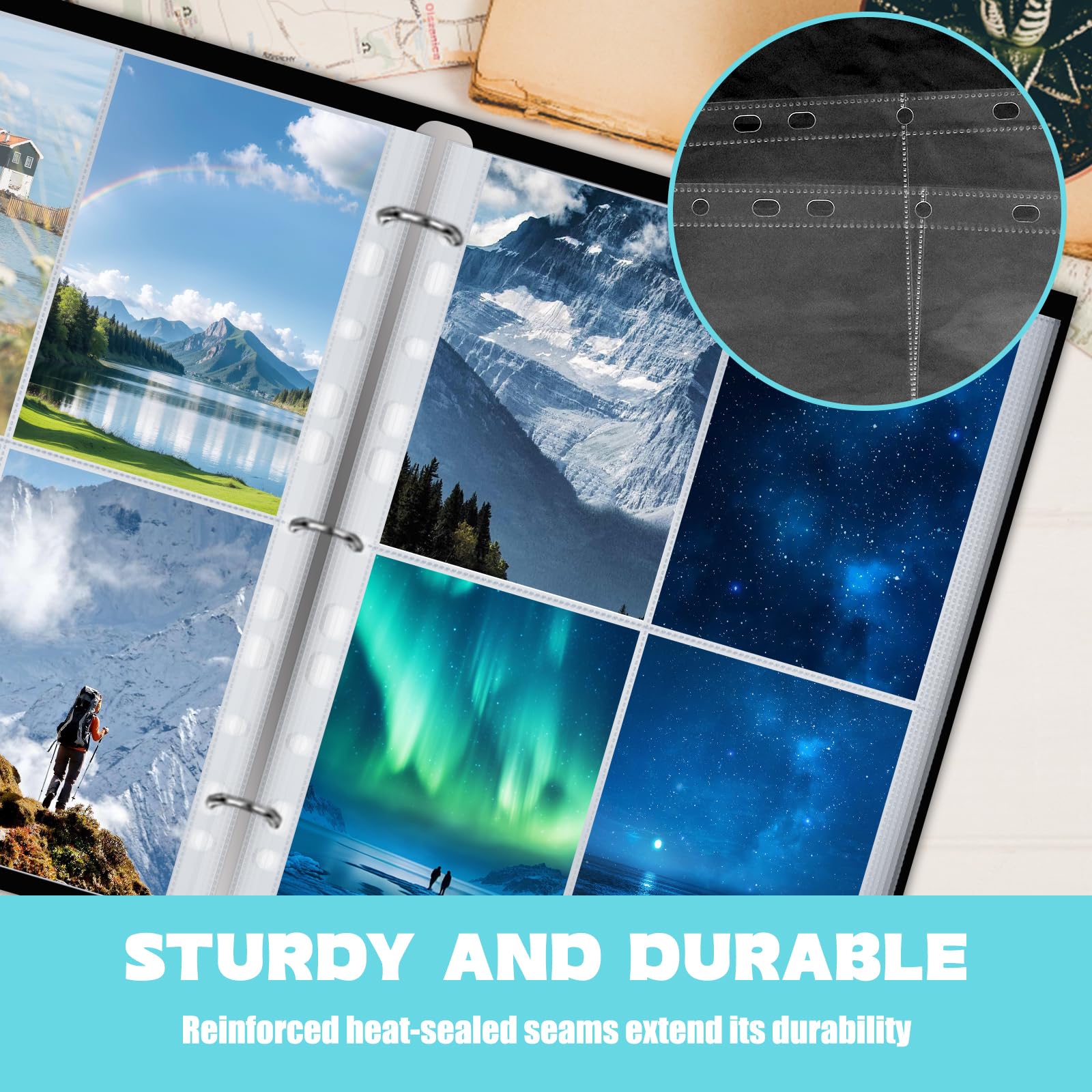 Bustine Per Foto A4 Con 4 Scomparti - Confezione Da 50 Pezzi, Trasparenti Per Raccolta Cartoline E Foto - Compatibili Con Raccoglitori 2/3/4 Anelli - Foto 8