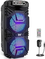 Vista 1 de Pyle Sistema de altavoces PA Bluetooth – Altavoz Bluetooth recargable de 600 W para exteriores, sistema PA portátil con subwoofer dual de 8