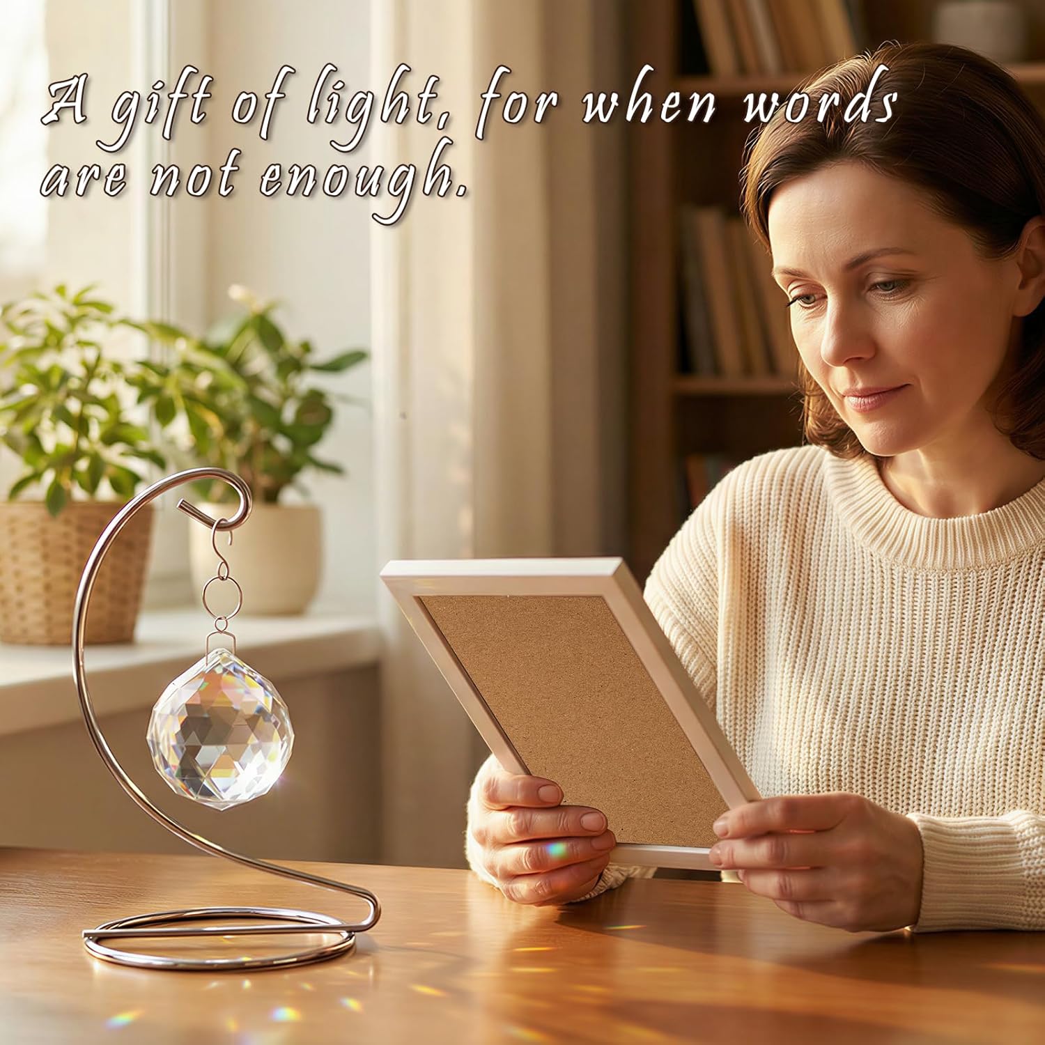 A Unique Sympathy Gift to Comfort & Heal: Tabletop or Hanging Rainbow Maker Memorial for Loss of Loved One, Mother, Father. A Thoughtful Miscarriage Gift with Stand & Chain for Window or Patio