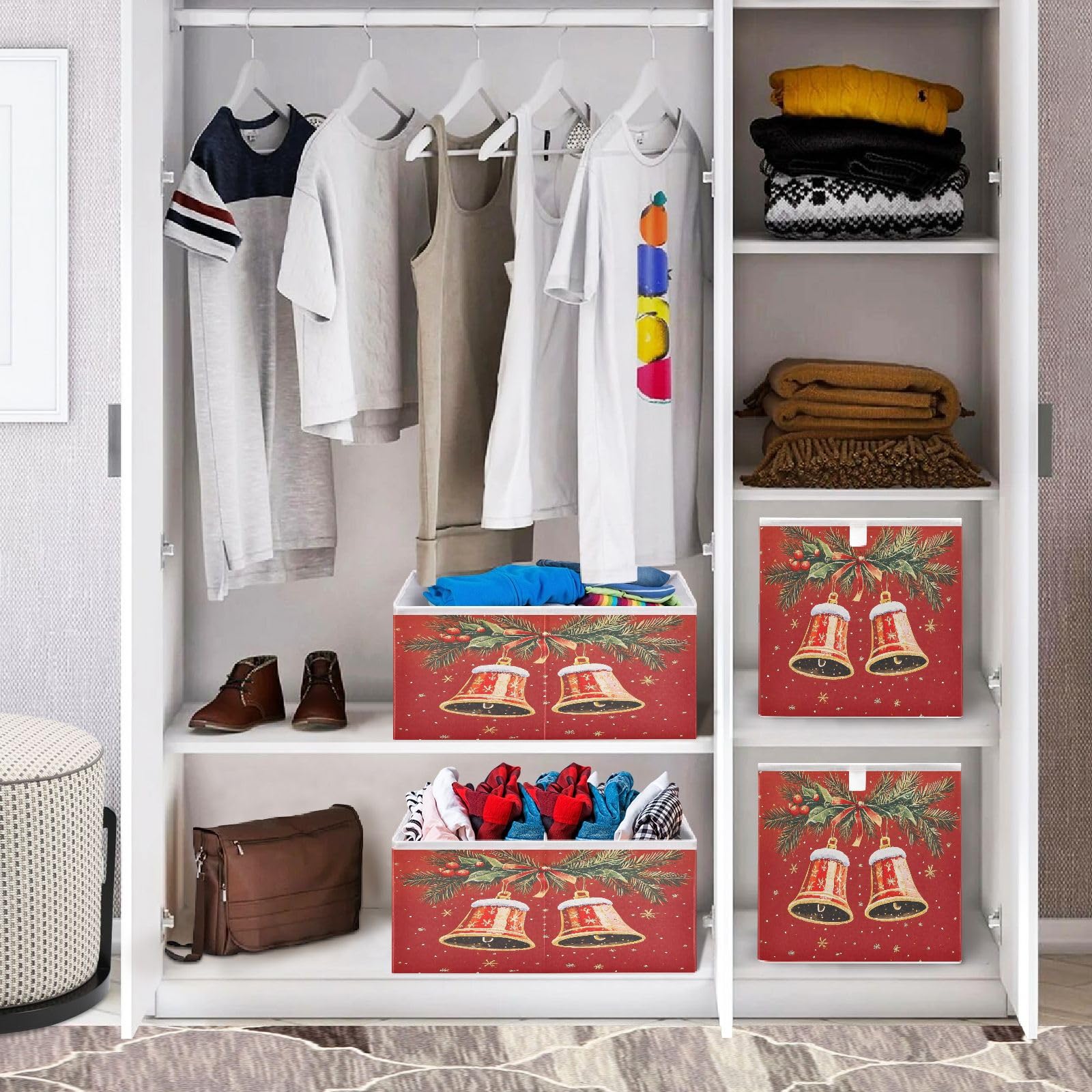 senya Contenedores de almacenamiento grandes, campanas de Navidad, plegables, cubos de almacenamiento, cesta de tela, organizador de armario, caja para el hogar, dormitorio, oficina, 11 x 11 x 11