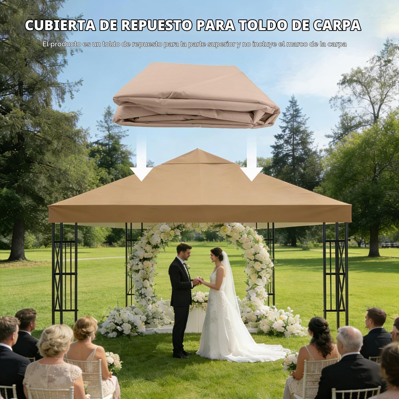 Toldo Recambio 3x3 m Pergola, Techo Repuesto para Cenador Impermeable 300D Protección UV, Funda Transpirable para Pérgola de Jardín, Reemplazo Resistente al Viento para Gazebo Exterior, Caqui