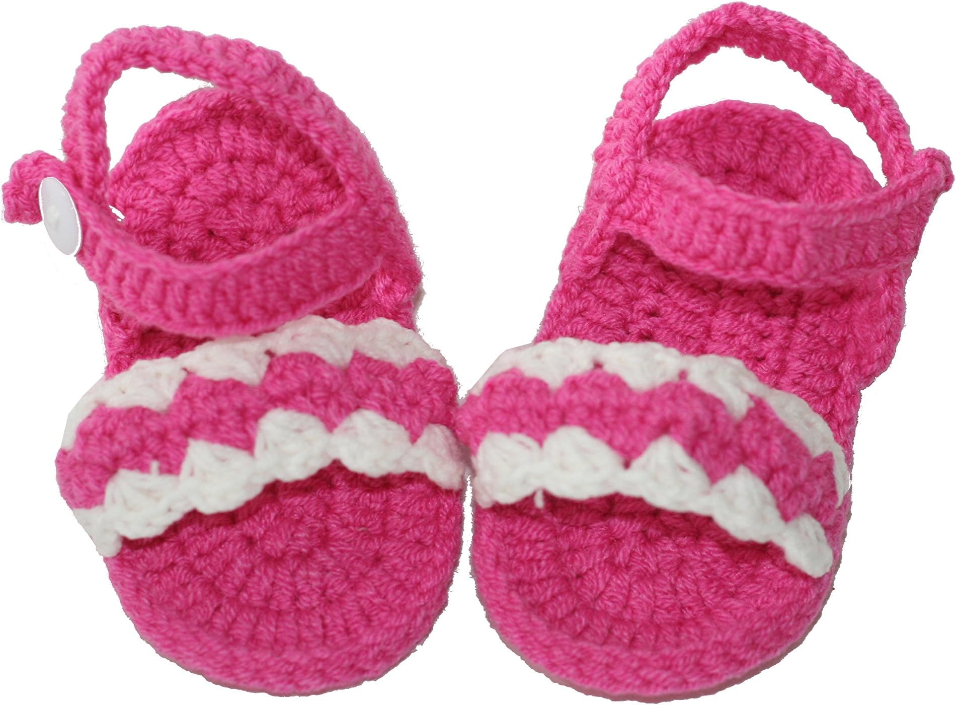 Handmade Crochet Baby Sandals (6-9M, Hot Pink / White Trim)