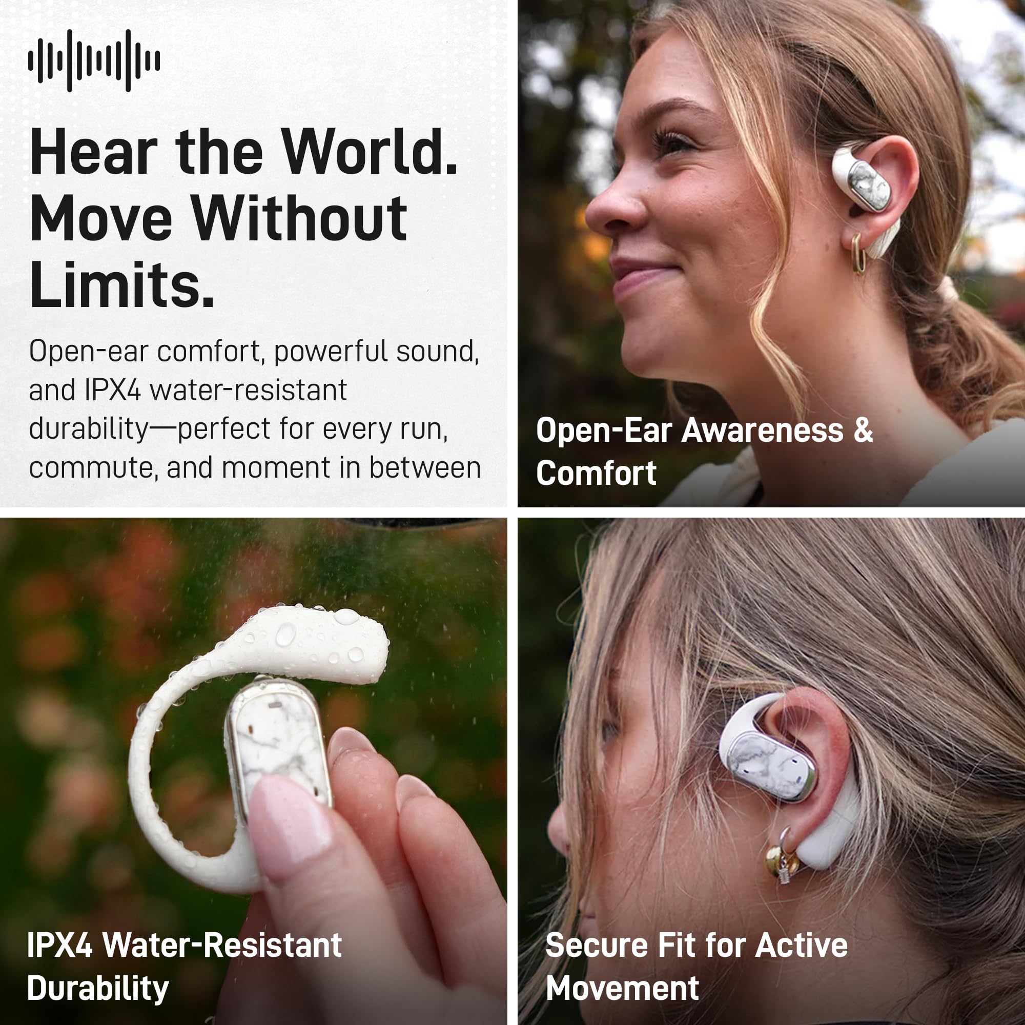 Groovz Open-Ear Plus True - Cuffie wireless con display della batteria, progettate e progettate negli Stati Uniti, con accoppiamento multipunto, auricolari Bluetooth aperti compatibili con Apple e