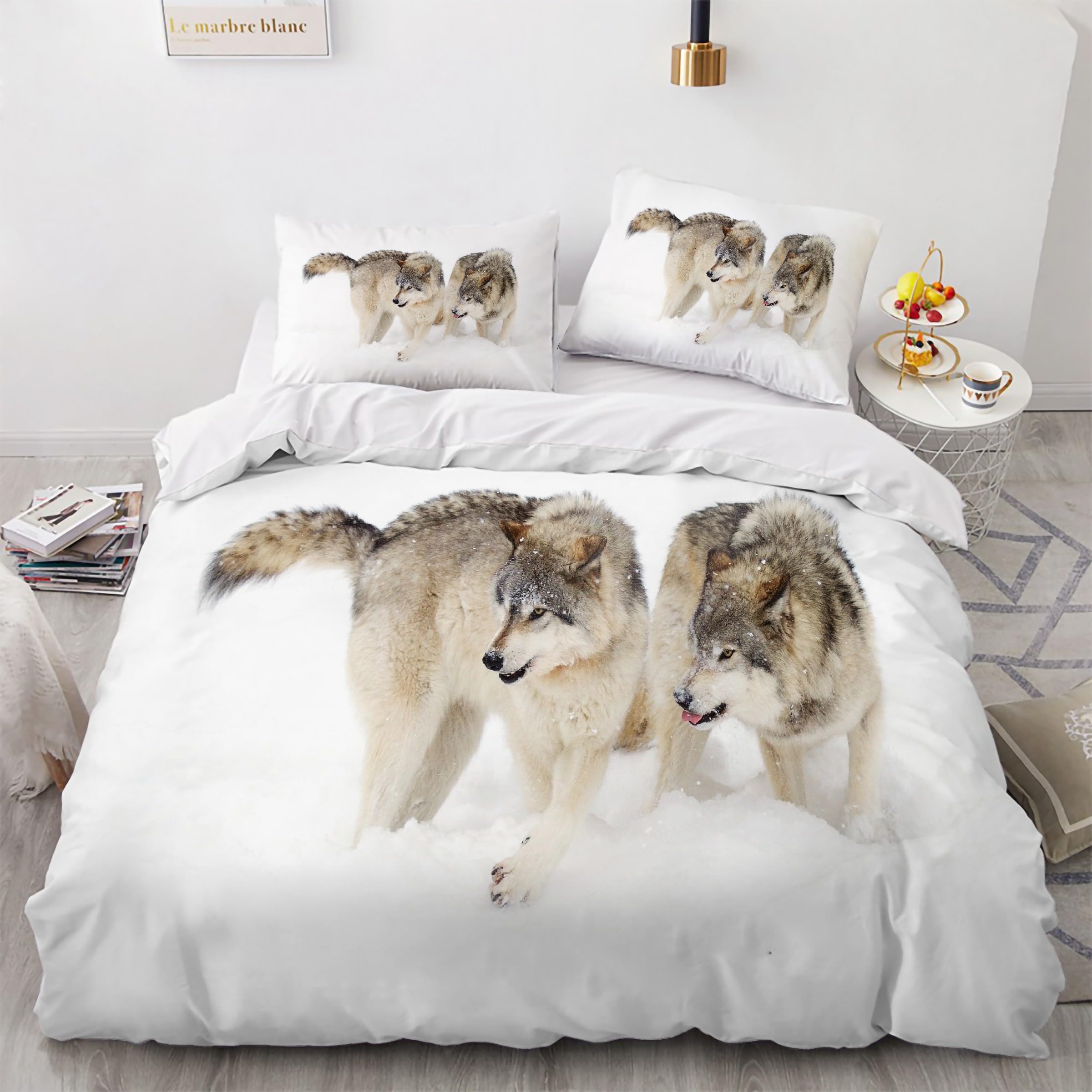 Parure de lit loup des neiges housse couette 200x200 pour une ambiance chalet de montagne cosy