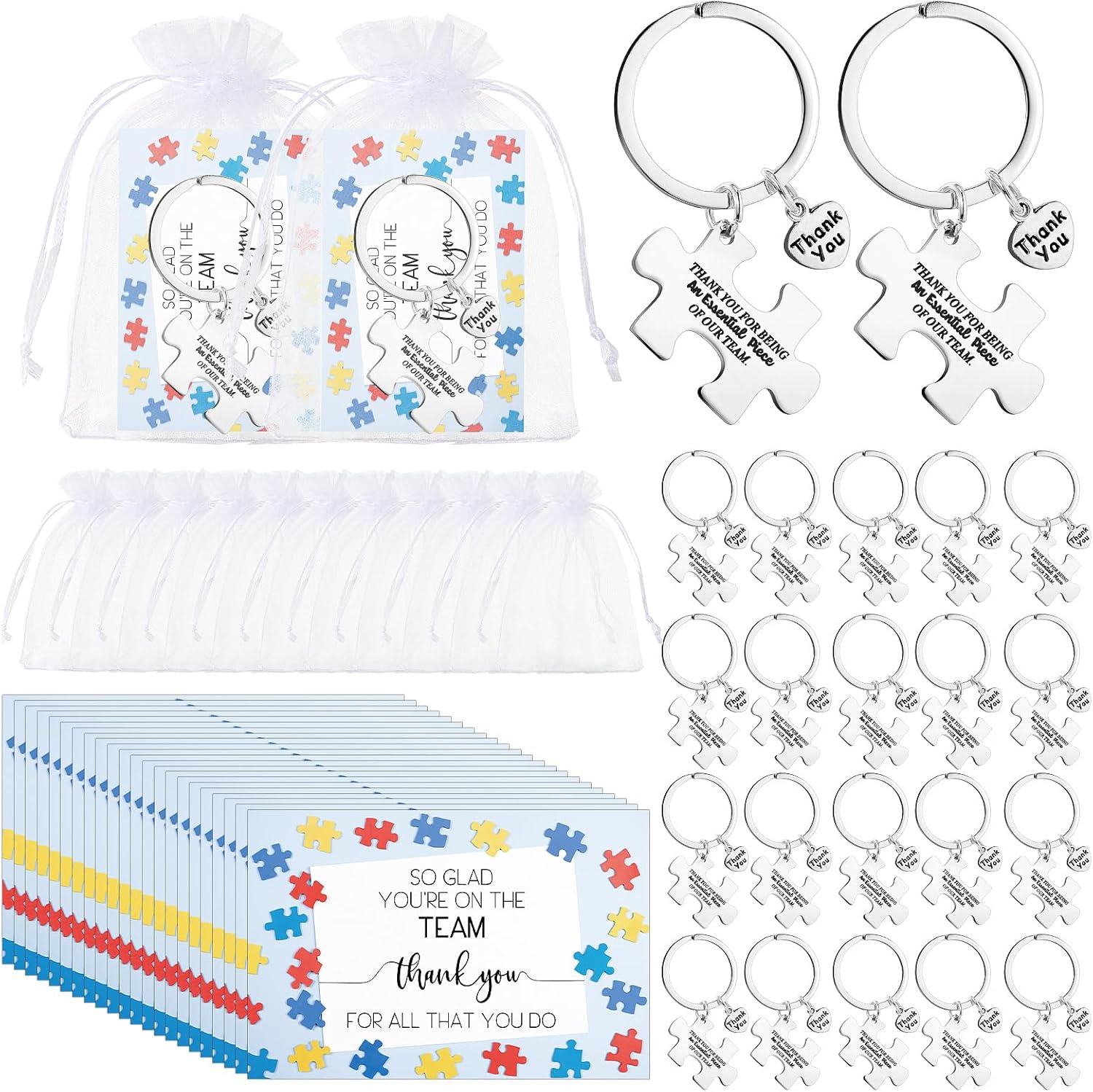 Sasylvia 36 Set Welcome to The Team Gift Puzzle Piece Keychain with Thank You Card Team Appreciation Gifts for Employee Teammates