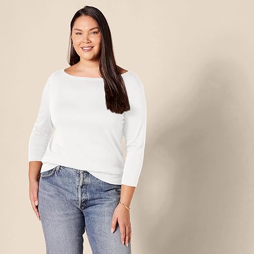 Miniatura 7 de Tienda Essentials Camiseta de manga 34 y cuello barco de corte entallado para mujer
