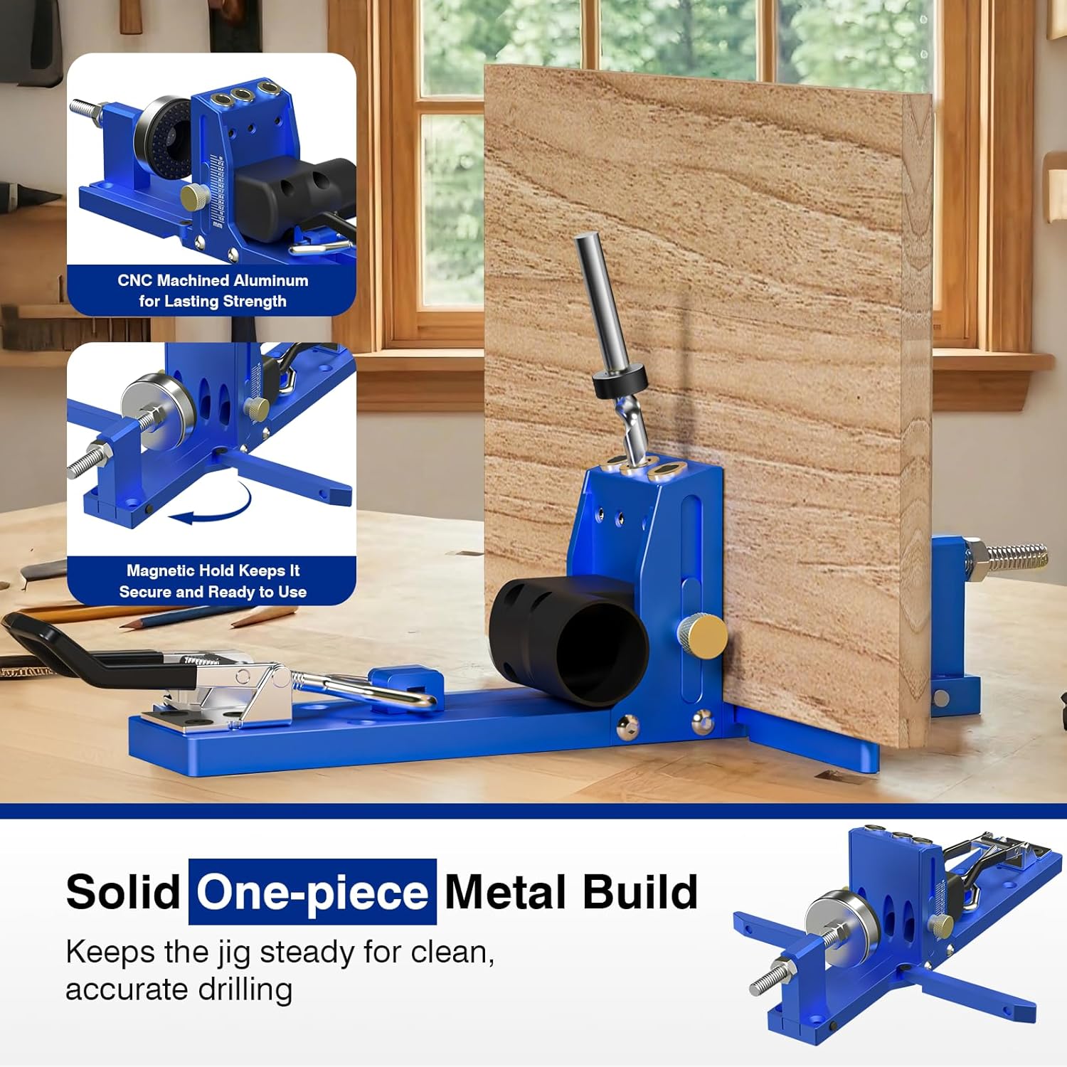 Pocket Hole Jig Kit, woodworking tools for Pocket Screw Jig System with Vacuum Adapter, Sharp and Durable 3/8" Titanium Drill Bits, Fits for DIY Carpentry Projects