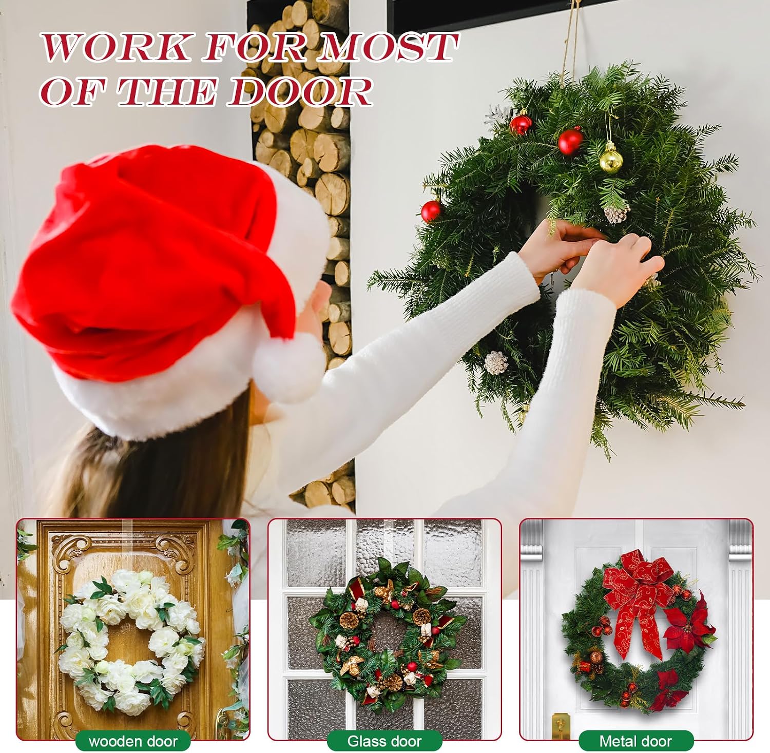 Clear Wreath-Hanger Non Scratch Over The Door Hooks,Easter Halloween Christmas Decoration Welcome Sign for Front Doors Décor Inside Outside,Slim Hangers Organizer for Home (1, 12")