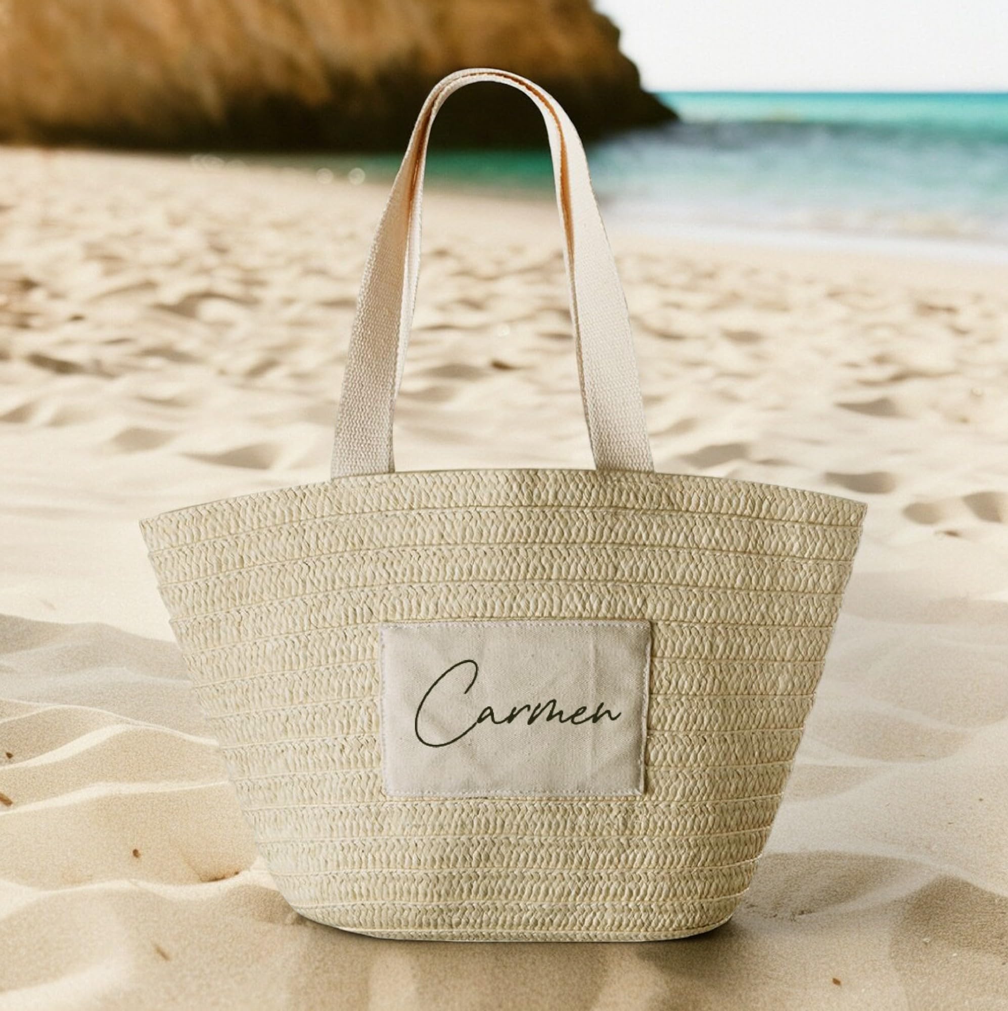 Bolso Capazo de Playa Yute Personalizada Nombre Grande Mujer