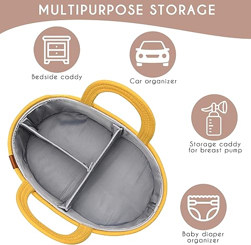 Miniatura 8 de PeraBella Organizador de pañales de bebé para cambiador, cesta de pañales de cuerda de algodón para niños, organizador de pañales de guardería,