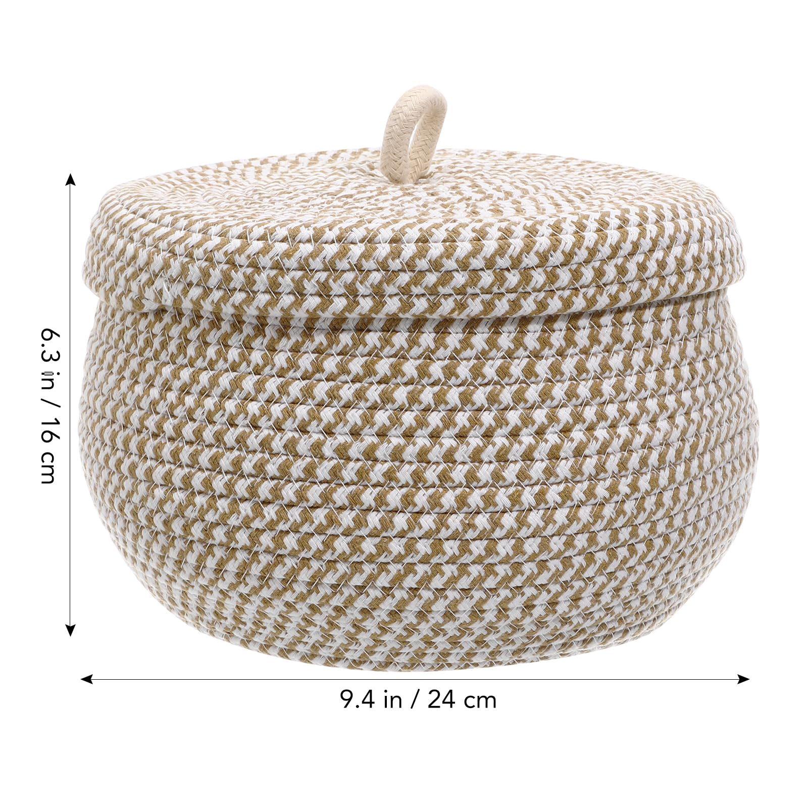 Alipis Cotton Rope Storage Basket with Lid, Round Woven Organizer Basket Small Lidded Container Basket Decorative Storage Bin Home Organizing Basket for Food, Clothes, Sundries, 8.3