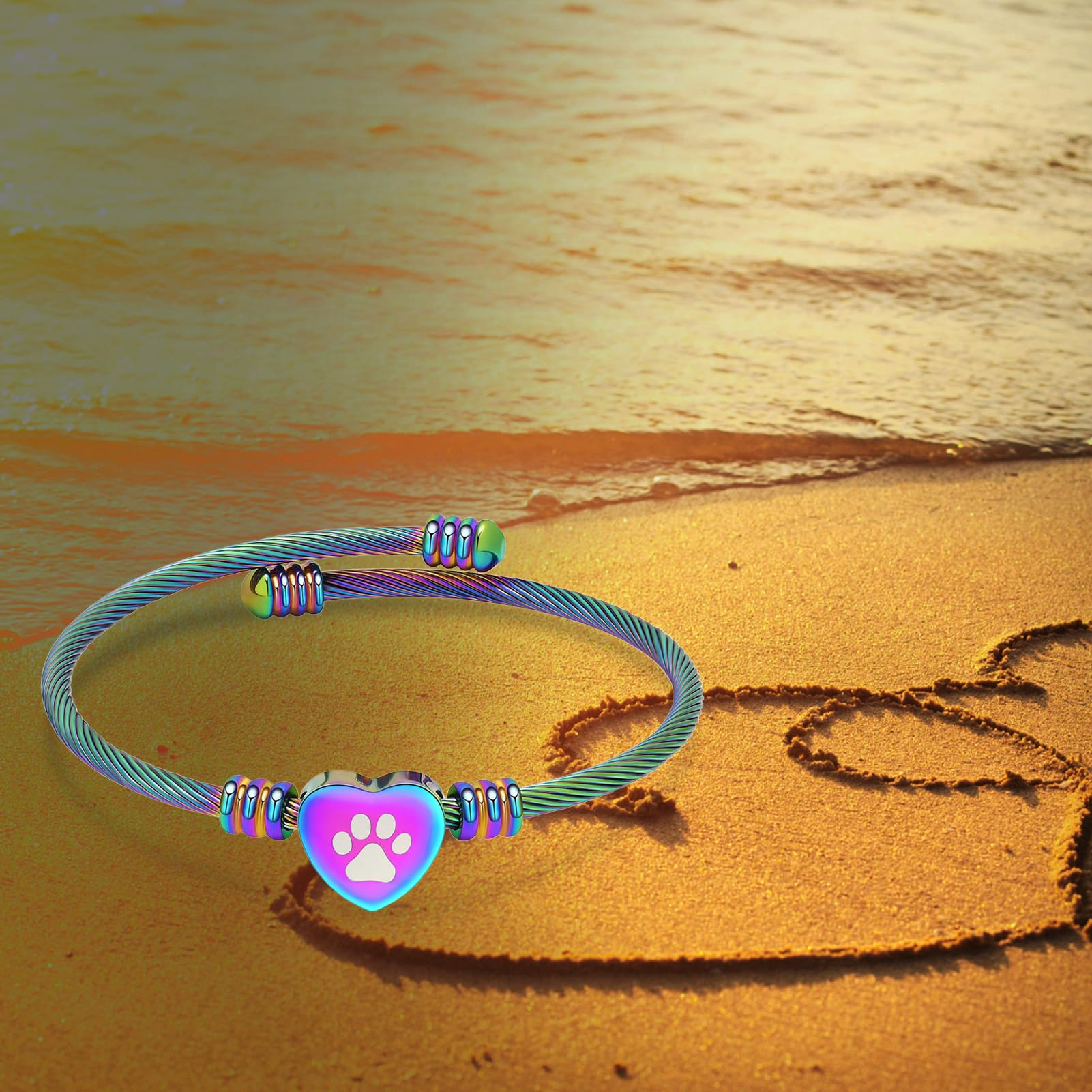 QGJNSGC Cremation Bracelet for Ashes Memorial Jewelry Stainless Steel Pet Paw Heart Shape Urn Pendant Bangle Loved Ones Funeral Ashes Holder Keepsake Gift - Image 4