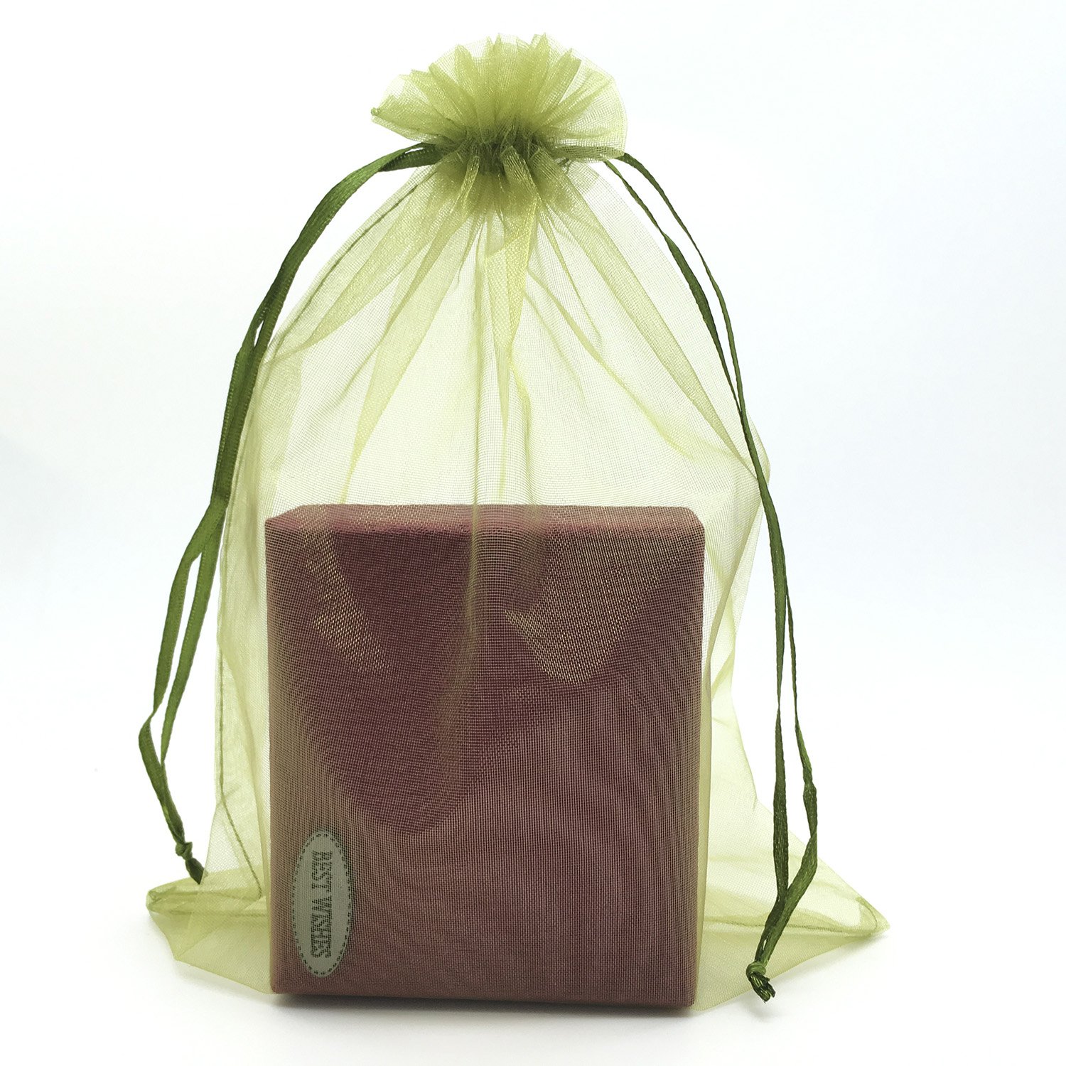 100pcs Organza Pouch Bag Drawstring 6"x9" 16x22cm Strong Gift Candy Bag Jewelry Party Wedding Favor (Moss Green)