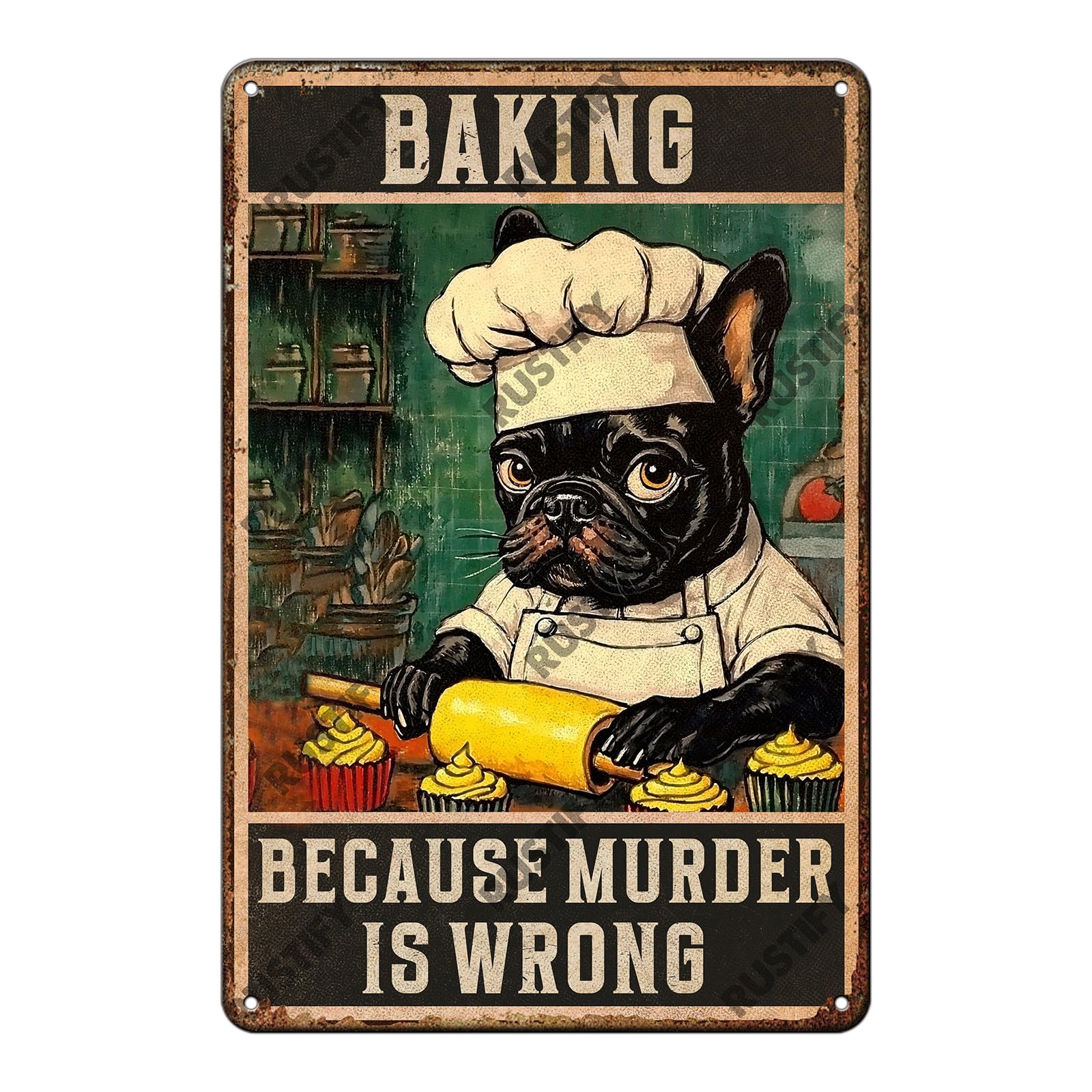 Anceky Baking Because Murder Is Wrong Dog Sign Funny Metal Tin Sign Wall Decor for Home Yard Office Kitchen Outdoor 12×8 Inch