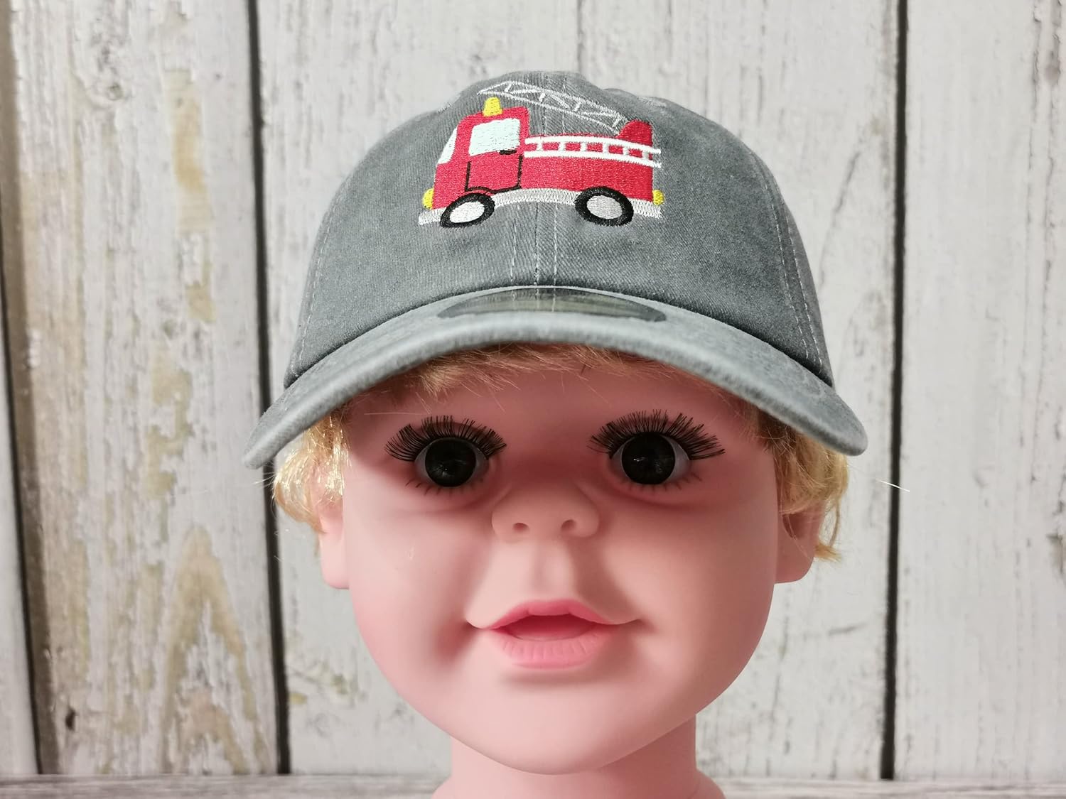 Embroidered Fire Truck Baseball Hat, Gift for Boy Kids Child, Washed Gray Snapback Cap Embroidery Adjustable Hats - Image 6