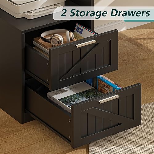 Miniatura 4 de Escritorio rústico en forma de L de 63 pulgadas con cajones y estante de almacenamiento, escritorio esquinero para computadora con tomas de