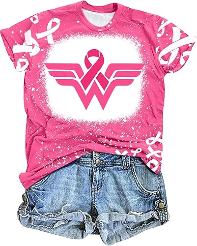 LAZYCHILD Breast Cancer Shirts Women Pink Ribbon Tee Breast Cancer Awareness T-S