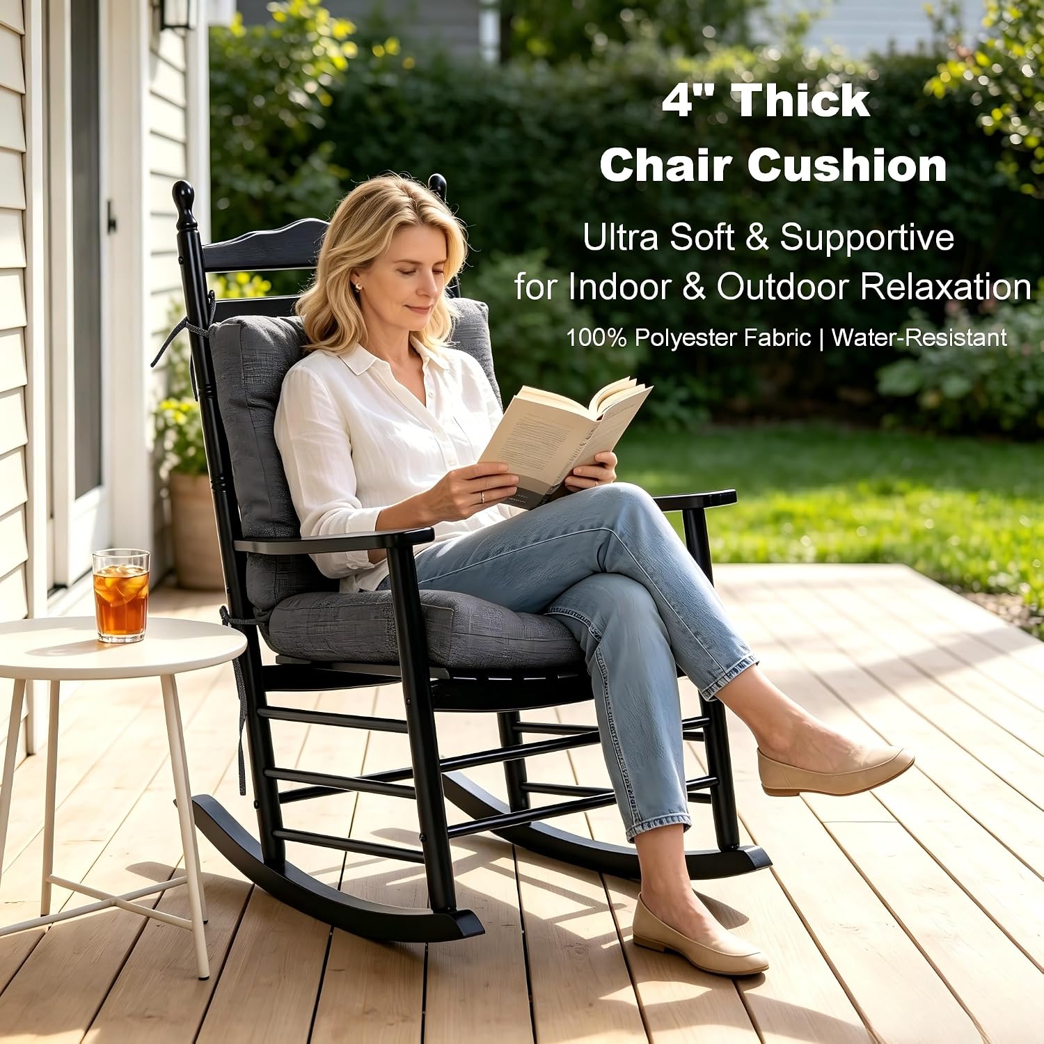 QILLOWAY Outdoor Chair Cushion for Patio Furniture, Waterproof Patio Cushions Set of 2 with Ties, Fade Resistant Replacement Pads for Outdoor Rocking Chairs,Charcoal Grey,Black ‼️possible stains and missing or broken pieces ‼️
