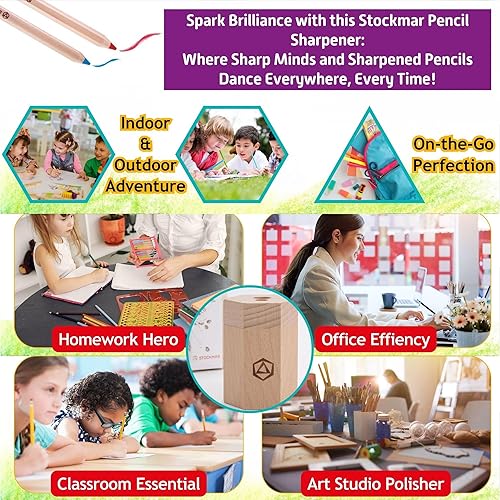 Miniatura 6 de Stockmar Sacapuntas doble FSC de madera de cal para lápices finos y gruesos, forma triangular y hexagonal, color gigantes Stockmar, suministros de