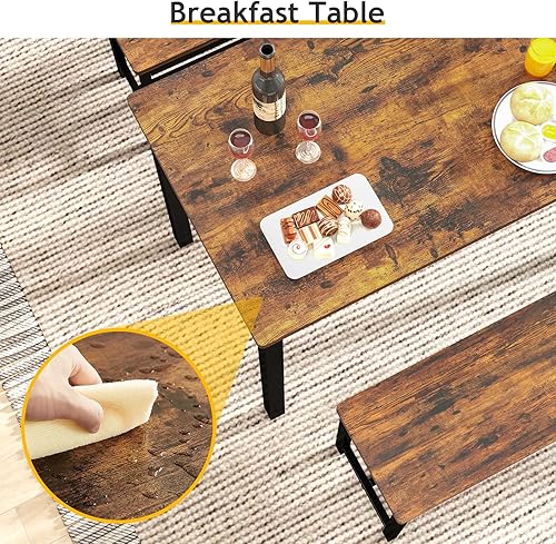 Vista 4 de Rovibek Juego de Sillas de Comedor de 43", Juego de Mesa de Cocina Moderna que Ahorra Espacio para 4, con 2 Bancos y Pies Ajustables, Mesa