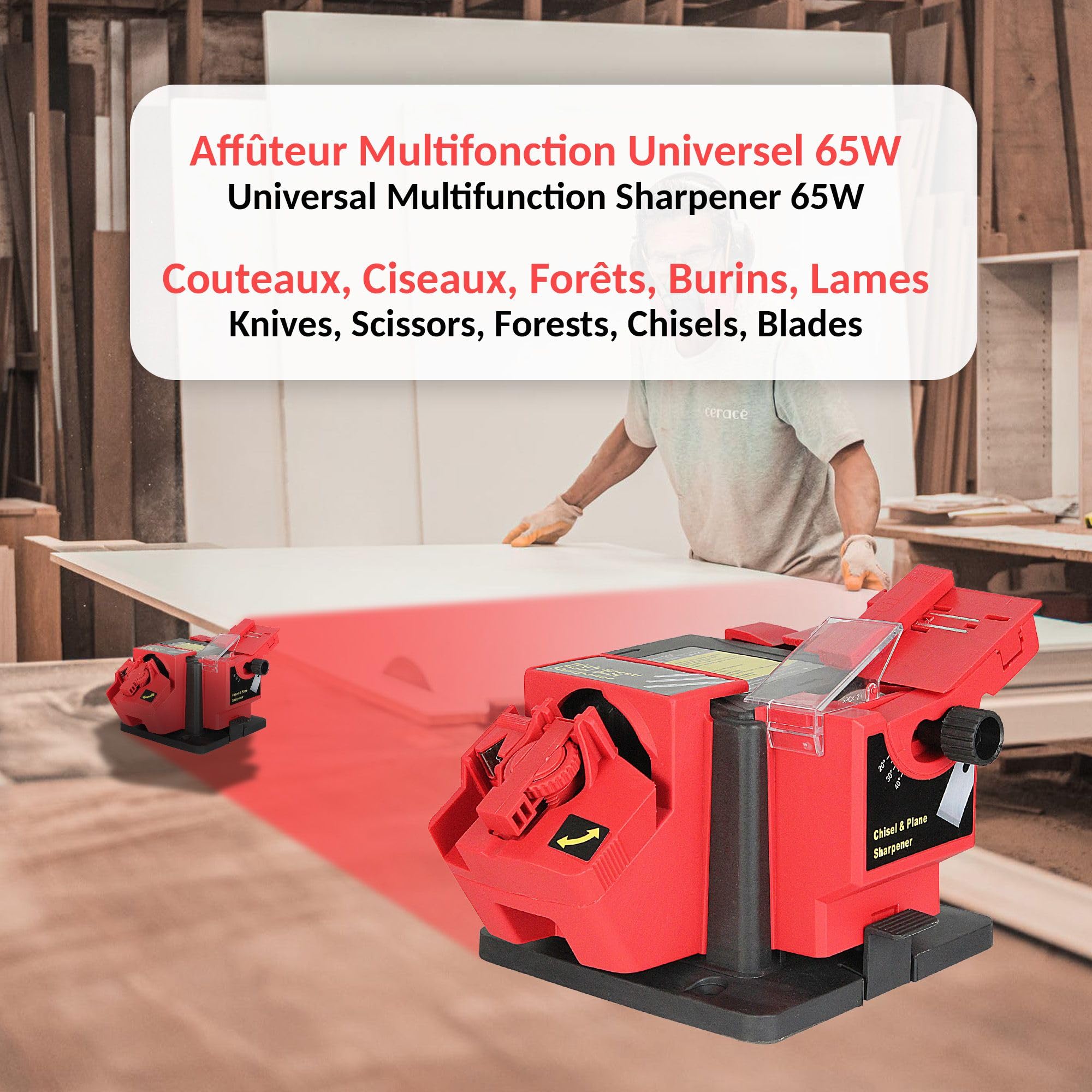 Afilador Universal Multifunción 65W : Cuchillos, Tijeras, Brocas, Cinceles - Amoladora Eléctrica - Eje Flexible incluido para grabados, pulidos + Caja 6 Herramientas