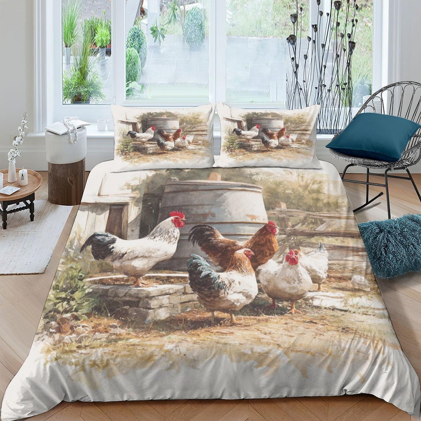 Ctjqhvkz Style-8 3D Printed Farmyard Chicken Fitted Sheet Microfiber Soft Bed Cover For Bedroom Guest Room Easy Care Anti-Dust Decor Single（135X200cm）