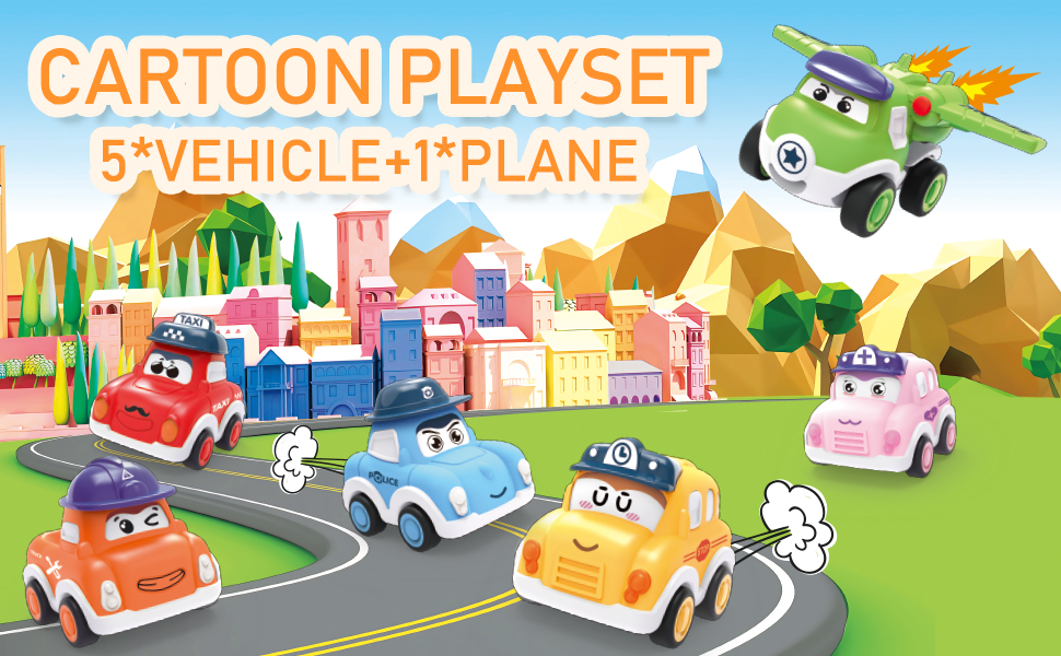 Norkbeng Set Macchinine Giocattolo per Bambini 3 4 5 Anni, 6 Pezzi Mini Tirare Indietro Auto con Tappetino Gioca e Borse Portaoggetti, Camion Giochi Regalo Montessori per Bambino Ragazzo Ragazza