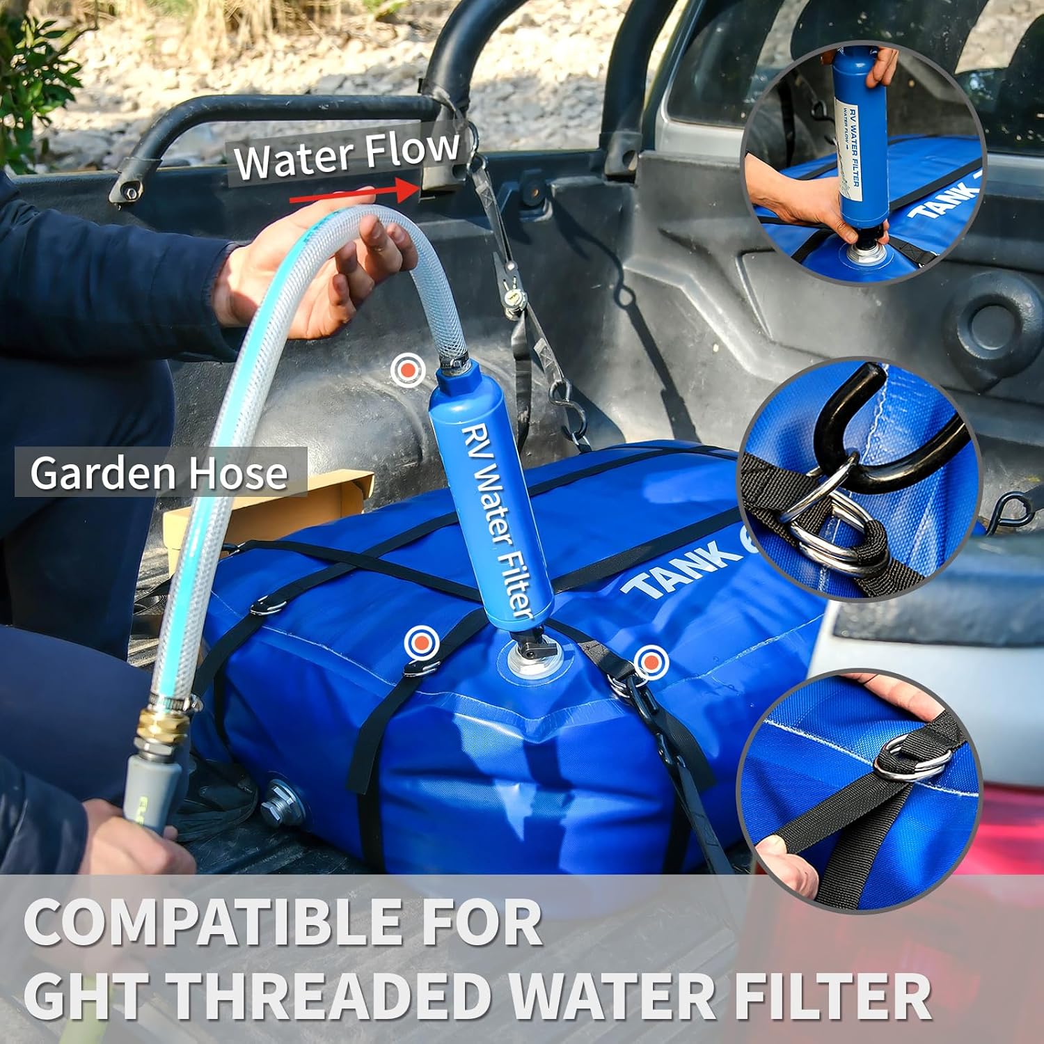 TPU Water Storage Bladder, 60 Gallon Portable RV Fresh Water Tank, Food Grade BPA Free Collapsible Flexible Container for Drinking, Camping, Irrigation & Emergency-Hurricane, Drought, Fire (3/4” GHT)