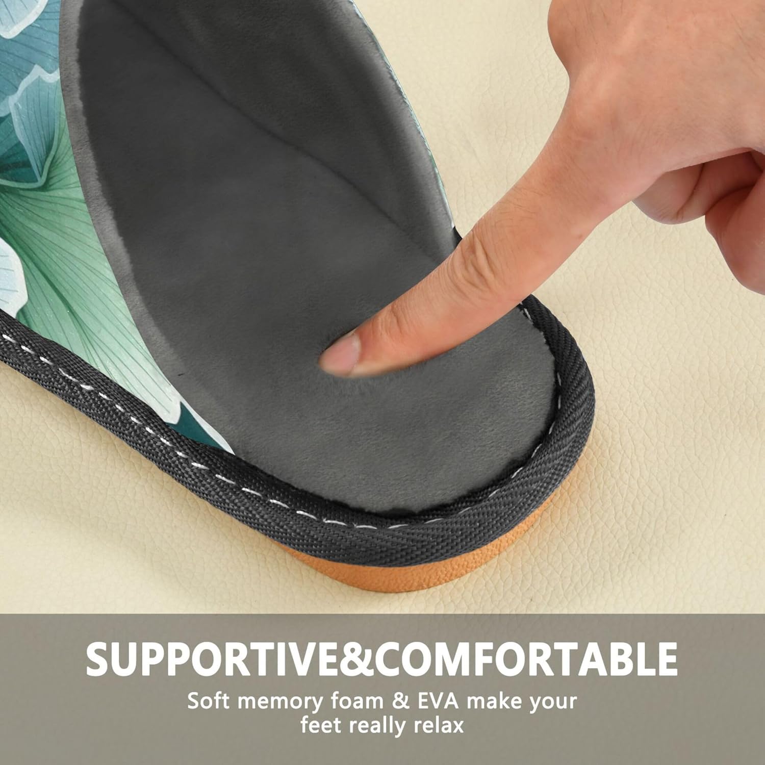 Ginkgo Biloba Green Leaf House Slippers – Cozy Fuzzy Slippers for Guests, Washable & Disposable, Perfect for Shoeless Home, Spa & Hotel Use A110159