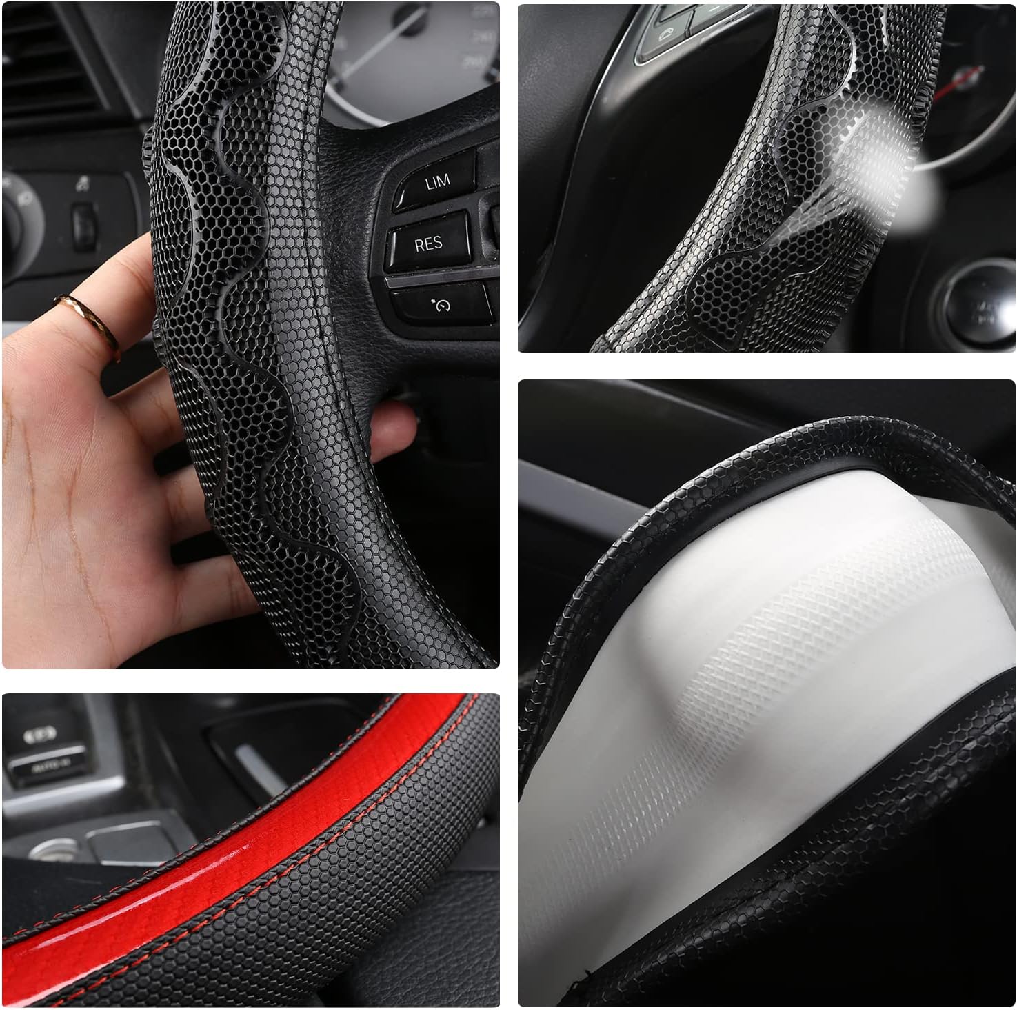 GIANT PANDA Steering Wheel Cover for Dodge Ram 1500 - Car Steering Wheel Covers for Dodge Ram 2500 3500 15.5-16 inch - Red