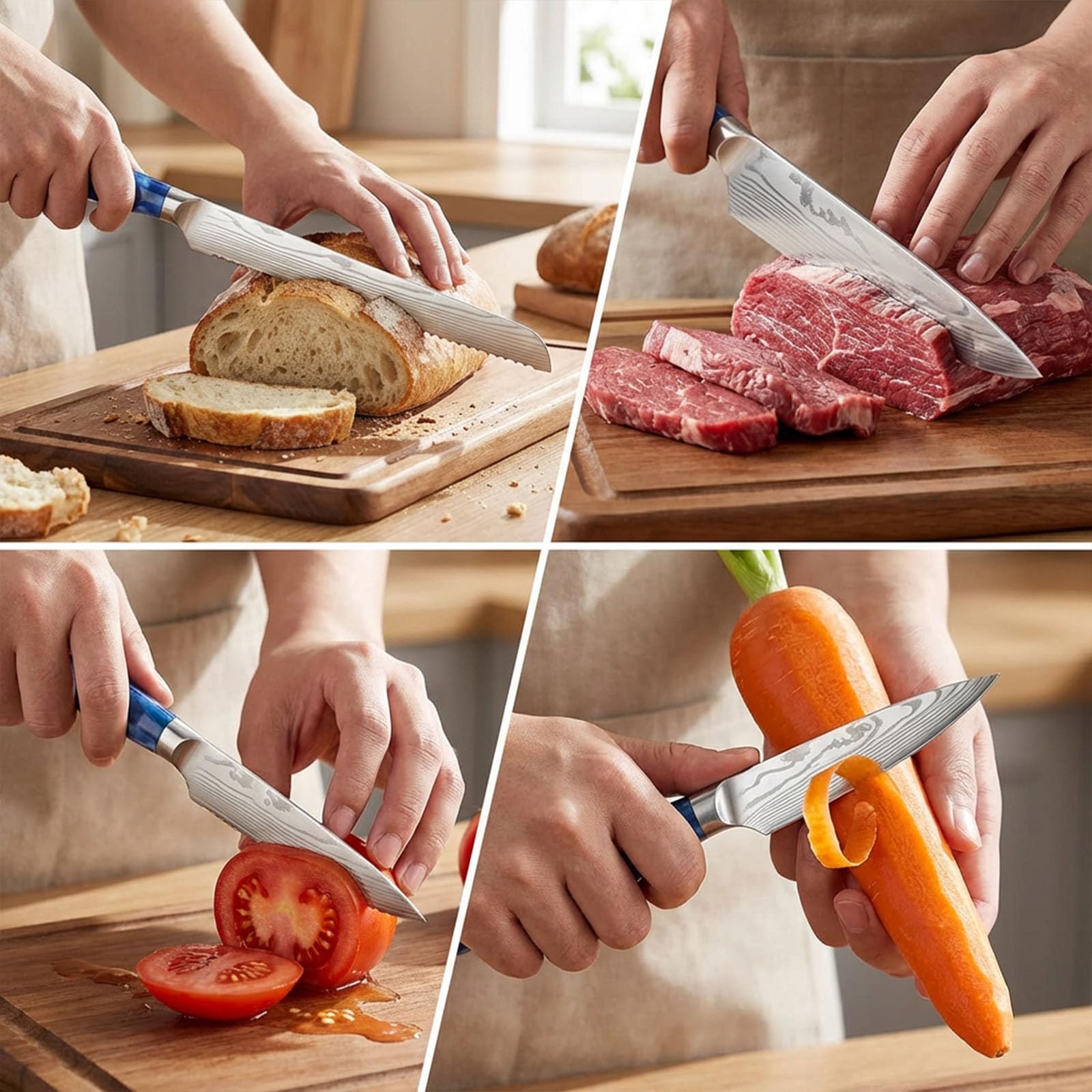 Set de 5 Couteau de Cuisine - Style Japonais, Couteau Cuisine en Acier Inoxydable à Haute Teneur en Carbone,Lames Ultra-Tranchantes & Manches Ergonomiques - Idée Cadeau avec Coffret Inclus