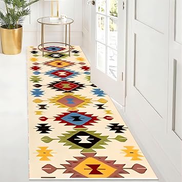 Moroccan Collection Runner Rug,2x10ft,Colorful Southwestern Medallion Print Distressed Hallway Rug, Boho Tribal Washable Kitchen Rugs, Ideal for High Traffic Areas in Living Room, Bedroom
