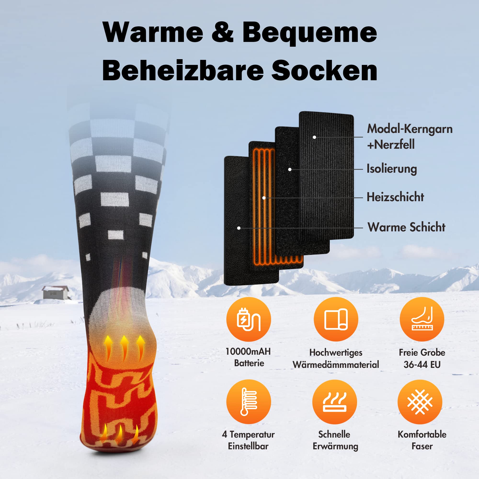 Ogrzewane skarpety dla kobiet i mężczyzn, MUSCCCM 5000 mAh, elektryczne, ogrzewacze stóp, z 4 plikami, regulowana temperatura z USB, do jazdy na nartach, aktywności na świeżym powietrzu, wędrówek