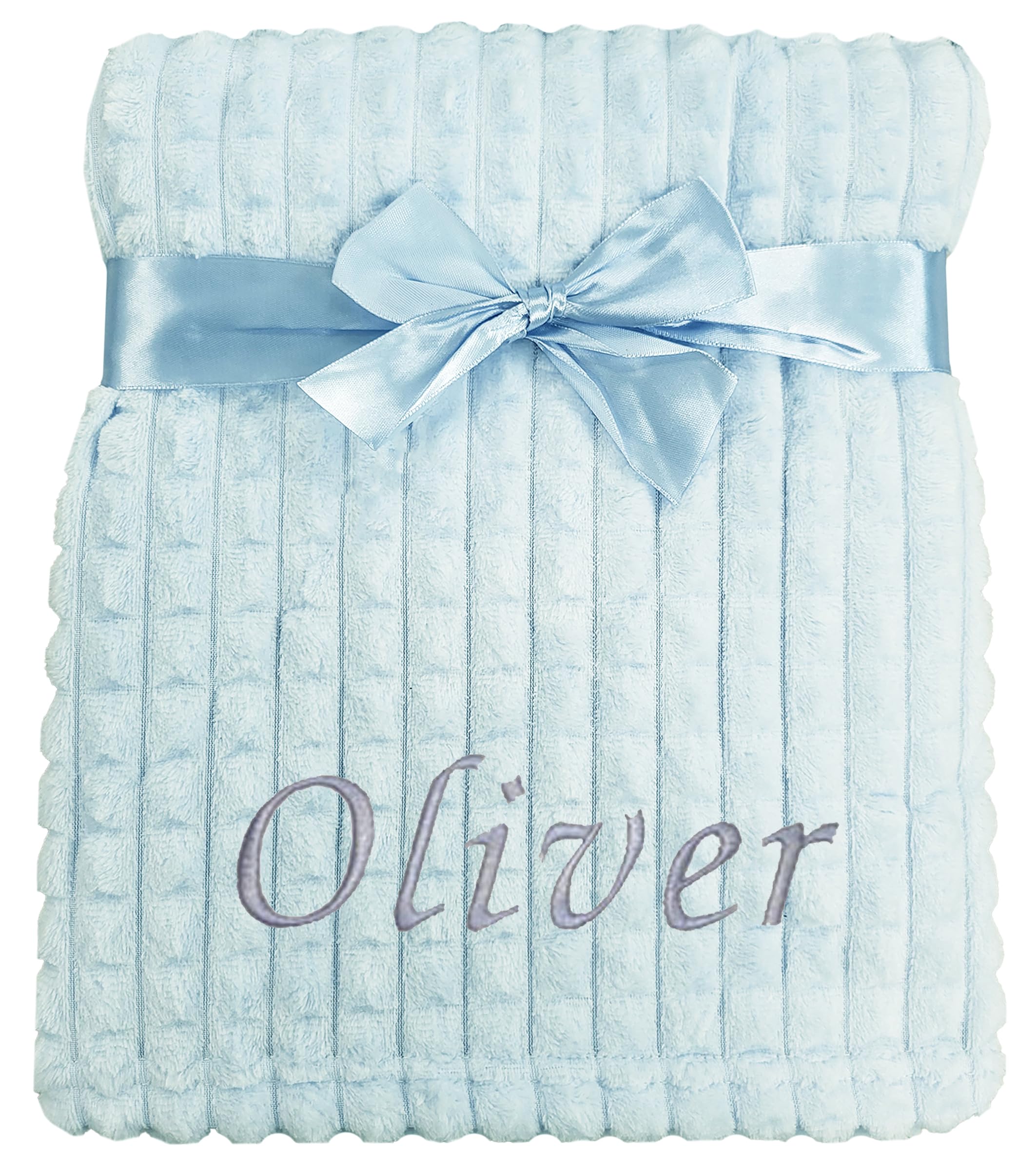 Baby Boy Girl Personalised Blanket Embroidered Name (Blue Squares)