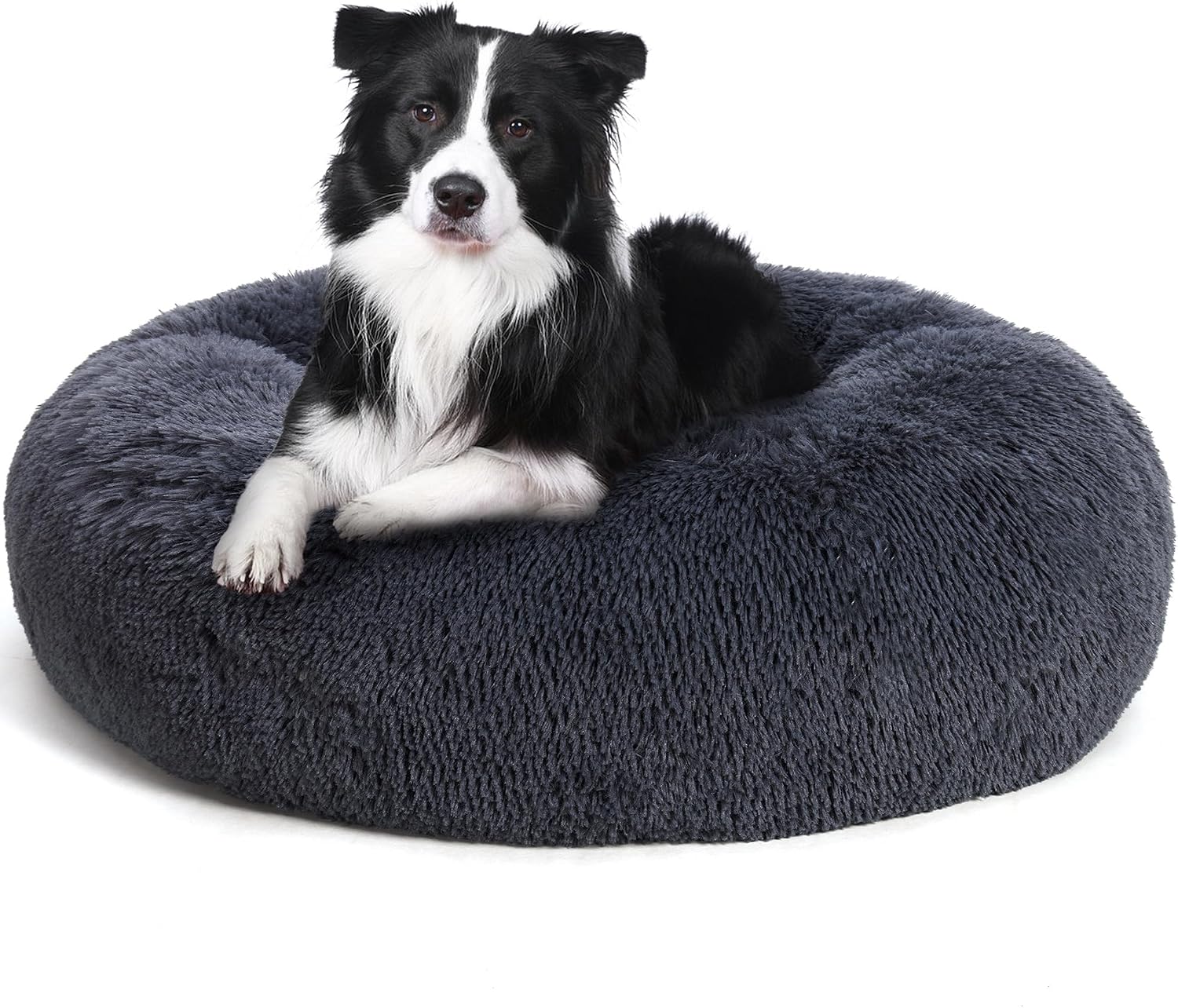 Cama Ortopédica Redonda Cojín para Perro Sofá Cama para Gato Donut Acogedora Cesta para Perro Lavable, 80 cm Ø, Gris Oscuro