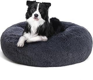 HMTOPE Orthopädisches Hundebett rund Hundekissen Hundesofa Katzenbett Donut Kuscheliges Hundekorb Waschbar, 80 cm Ø, Dunkelgrau