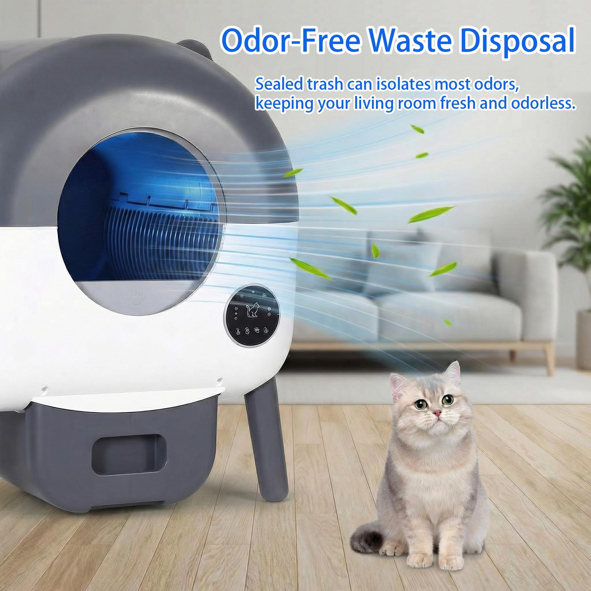 Garvee Automatische Katzentoilette – 76L XXL Kapazität, Selbstreinigendes Katzenklo, Smarte Sicherheits-Sensoren, LED-Nachtlicht, App-Steuerung, Geruchloser Und Leiser Betrieb, Inklusive Müllbeutel –