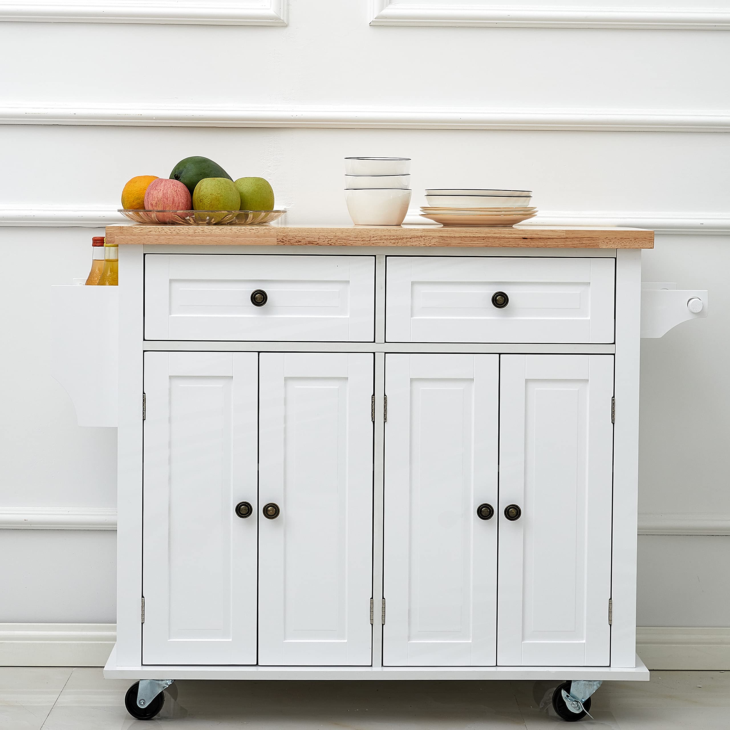 Buy Kitchen Island on Wheels with Storage, White Rolling Kitchen Island