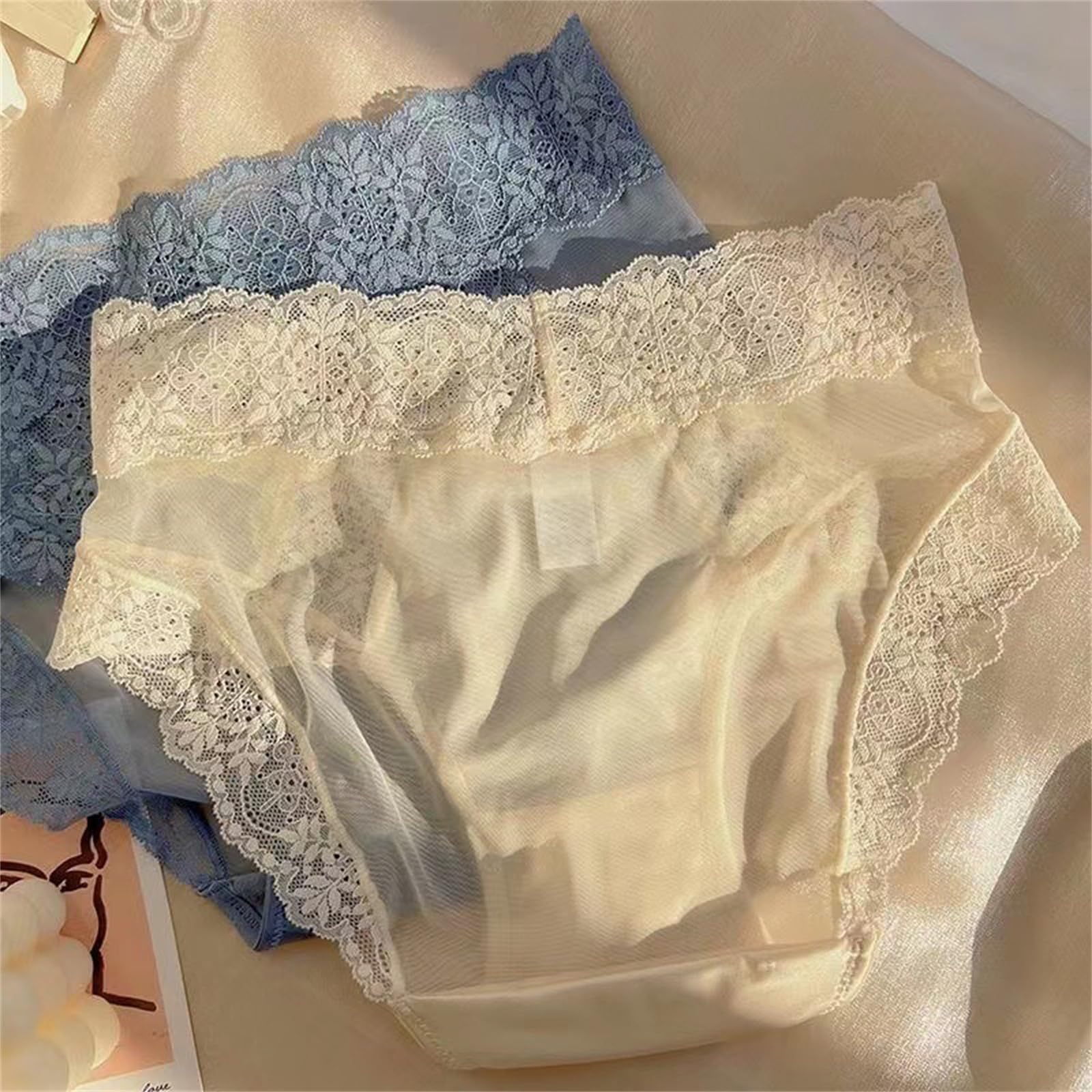 Mutande Donna Pacchi da 3 Pacchi in Pizzo Raso Francese Biancheria Intima Femminile Mid-Waist Sexy Brief Seta di Seta di Gelso